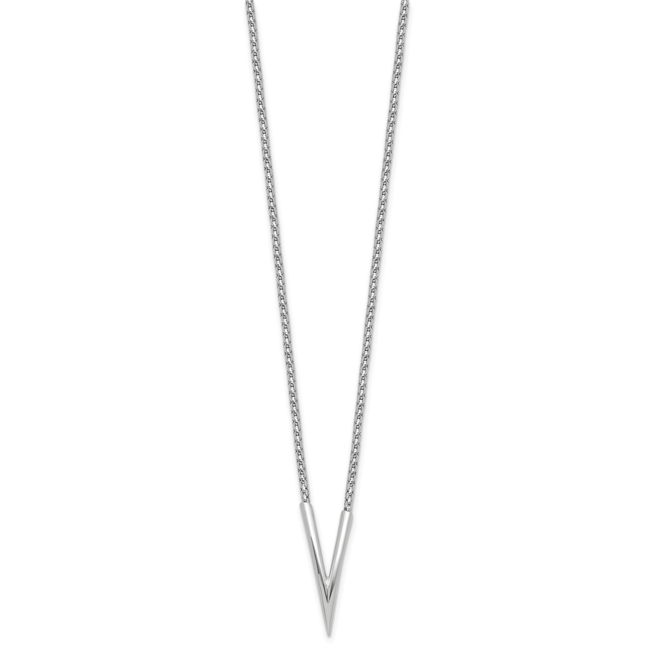 Sterling SilverRhodium-Rhodium-Plated Polished V with 2in ext. Necklace Secondary image