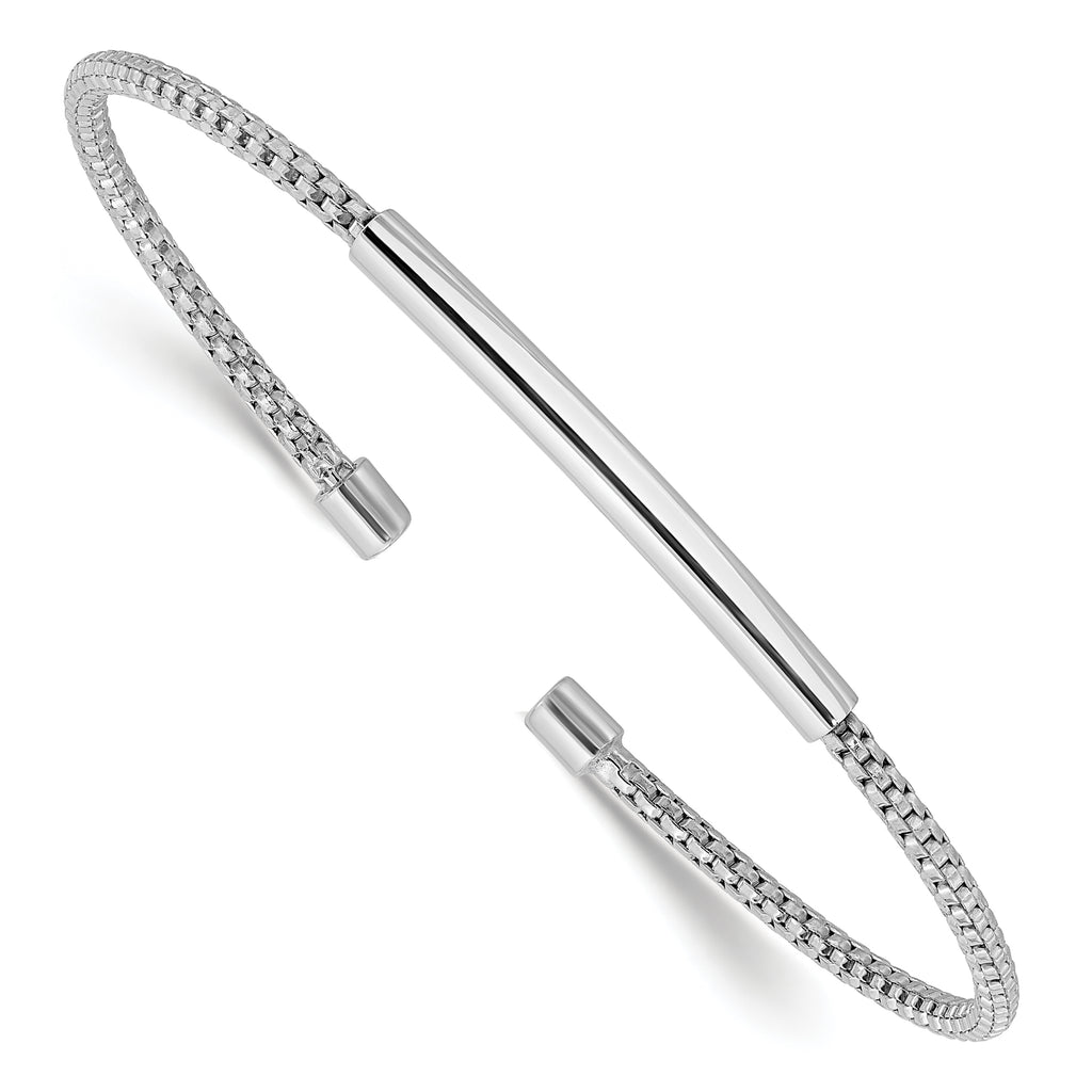 Sterling Silver Rhodium-plated Polished and Textured Cuff Bracelet
