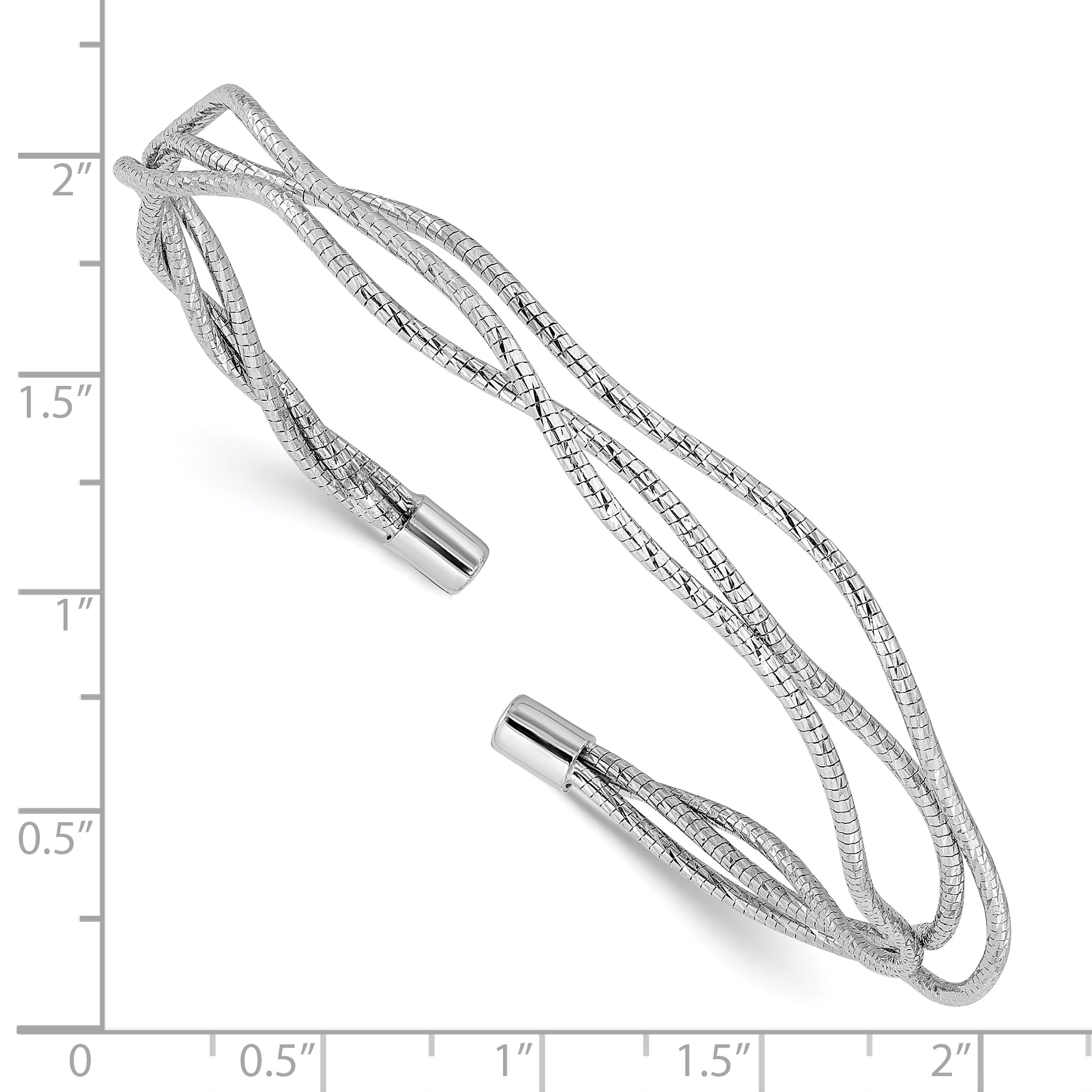 Sterling Silver Rh-plated Polished and Textured Wavy Cuff Bracelet