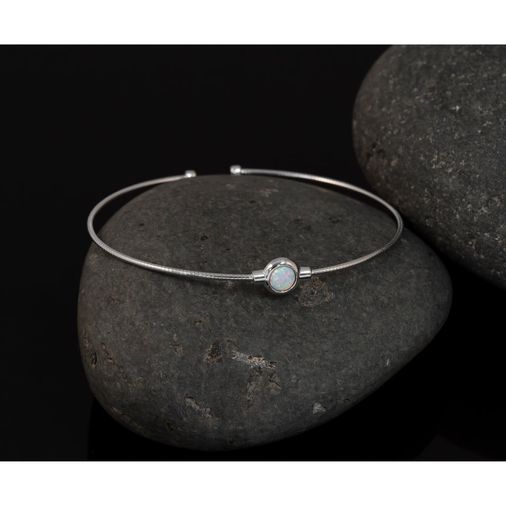 Sterling Silver RH-plated Polished Opal Cuff Bracelet