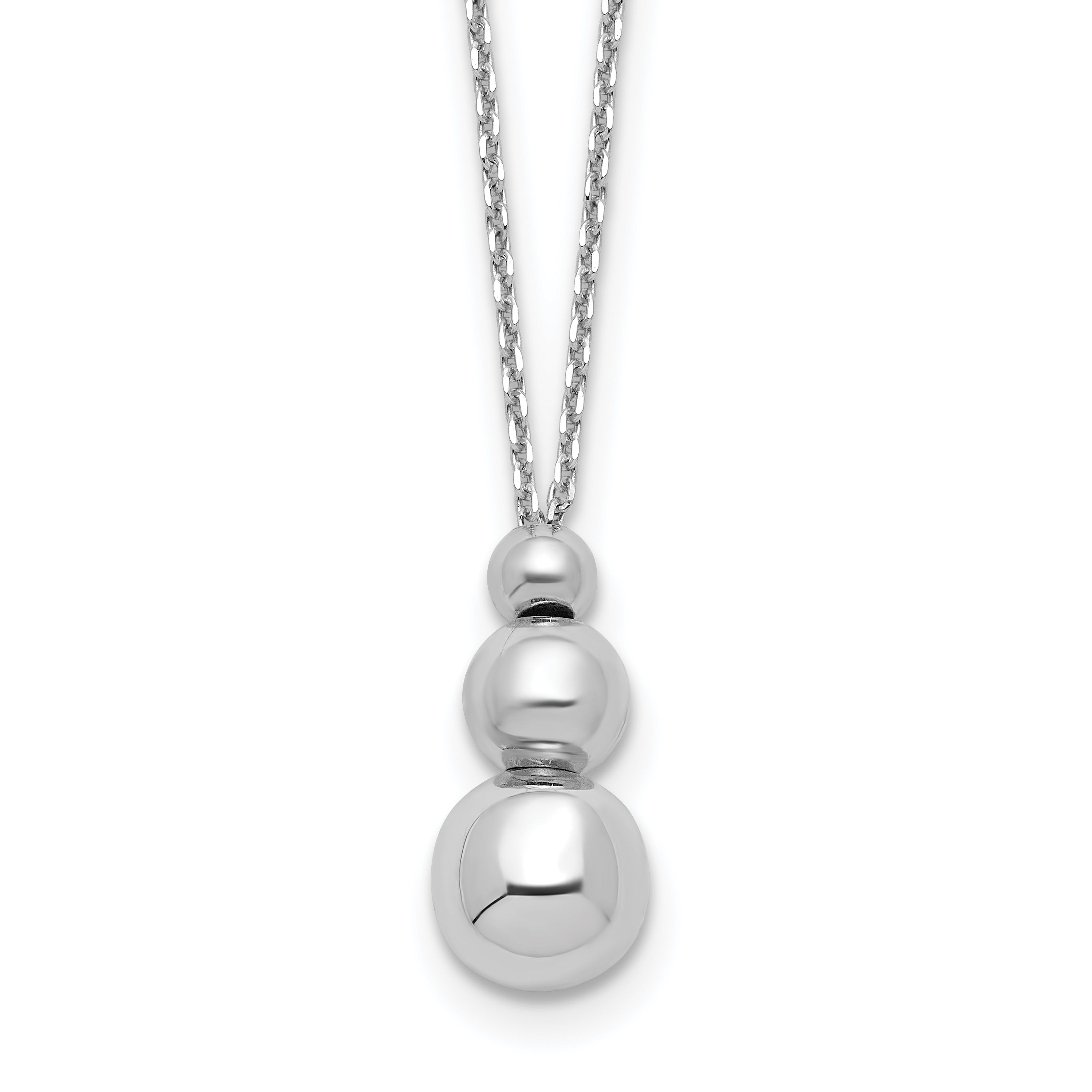 Sterling SilverRhodium-Rhodium-Plated Polished Beads with 1in ext. Necklace