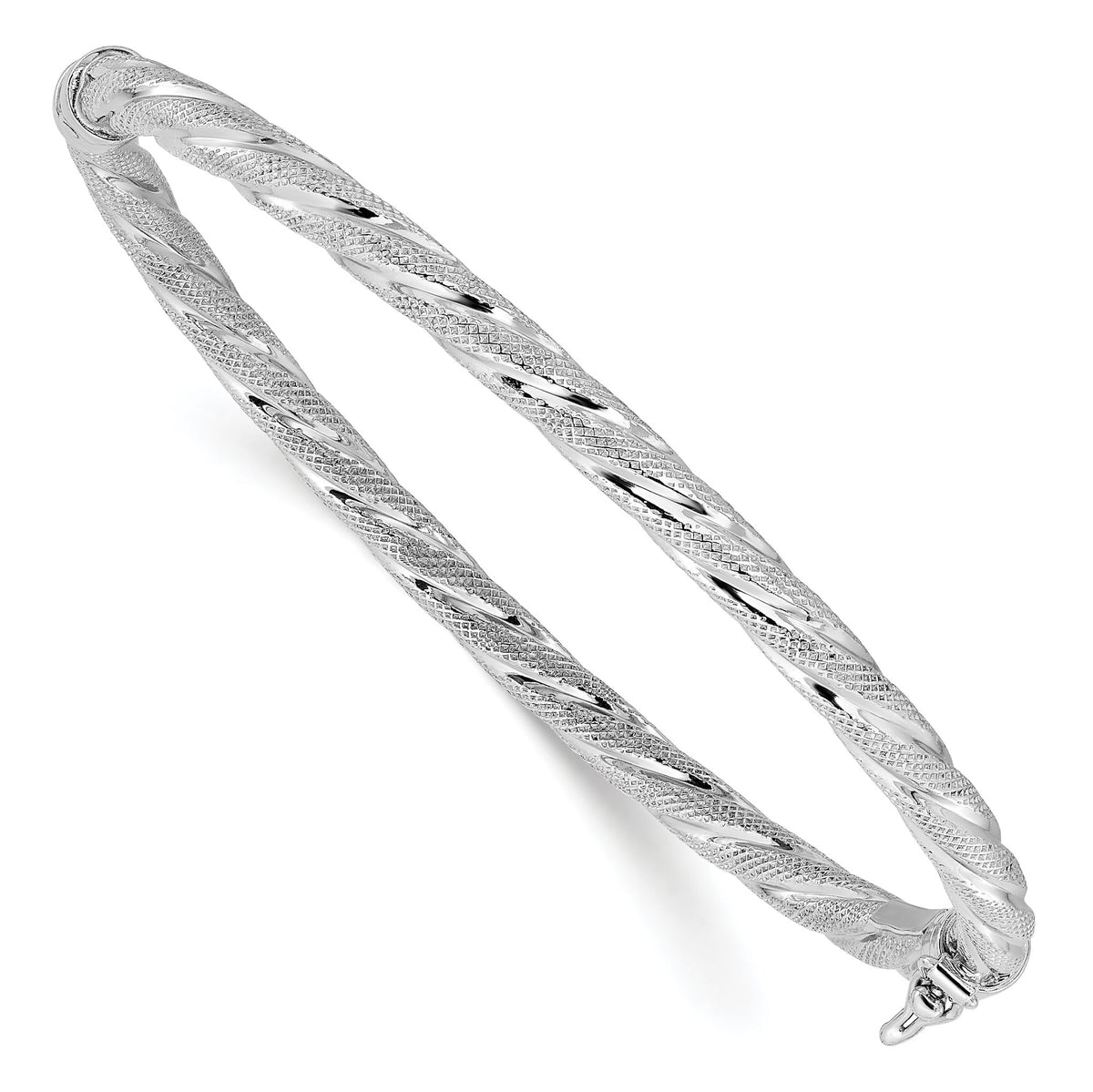 Rh-Plt Twisted Bangle Bracelet in Sterling Silver, 4mm Hinged, 7 Inch - Sophia Jewelers Main image