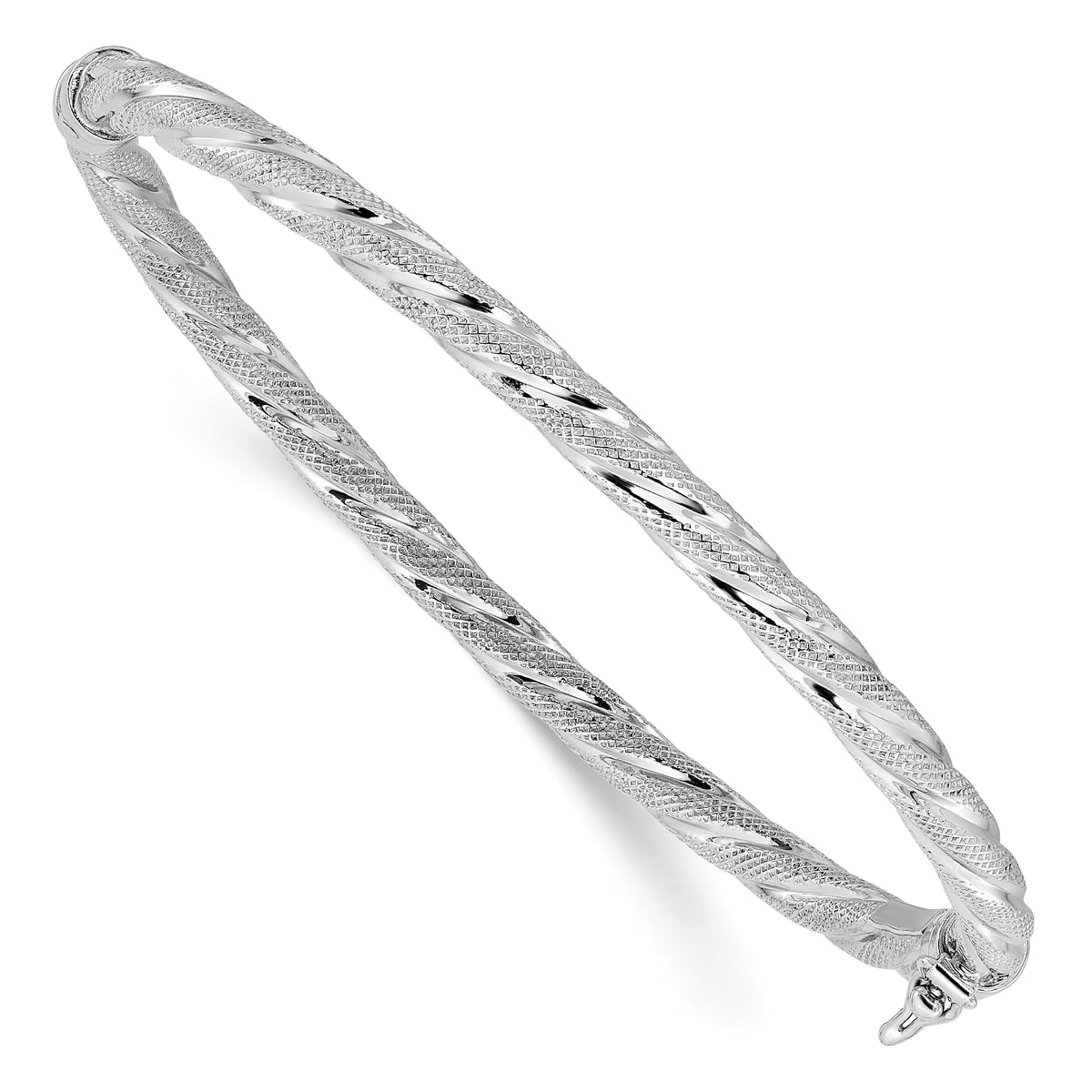 Sterling Silver Rhodium-Plated-plt Polished / Textured Twisted Hinged Bangle