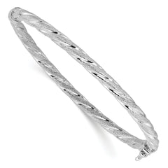 Sterling Silver Rhodium-Plated-plt Polished / Textured Twisted Hinged Bangle