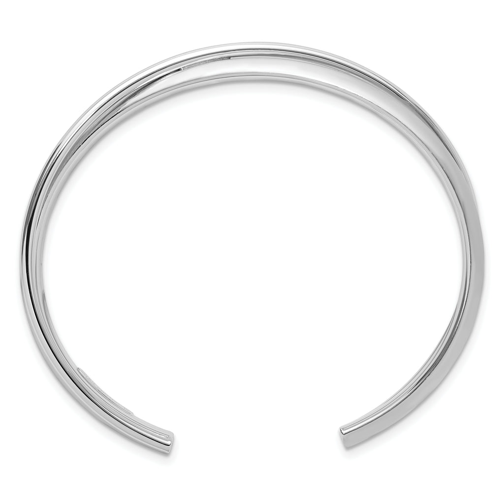 Sterling Silver Rhodium-plt Satin Polished Criss Cross Cuff Bangle