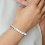 Sterling Silver Rhodium-plt Satin Polished Criss Cross Cuff Bangle