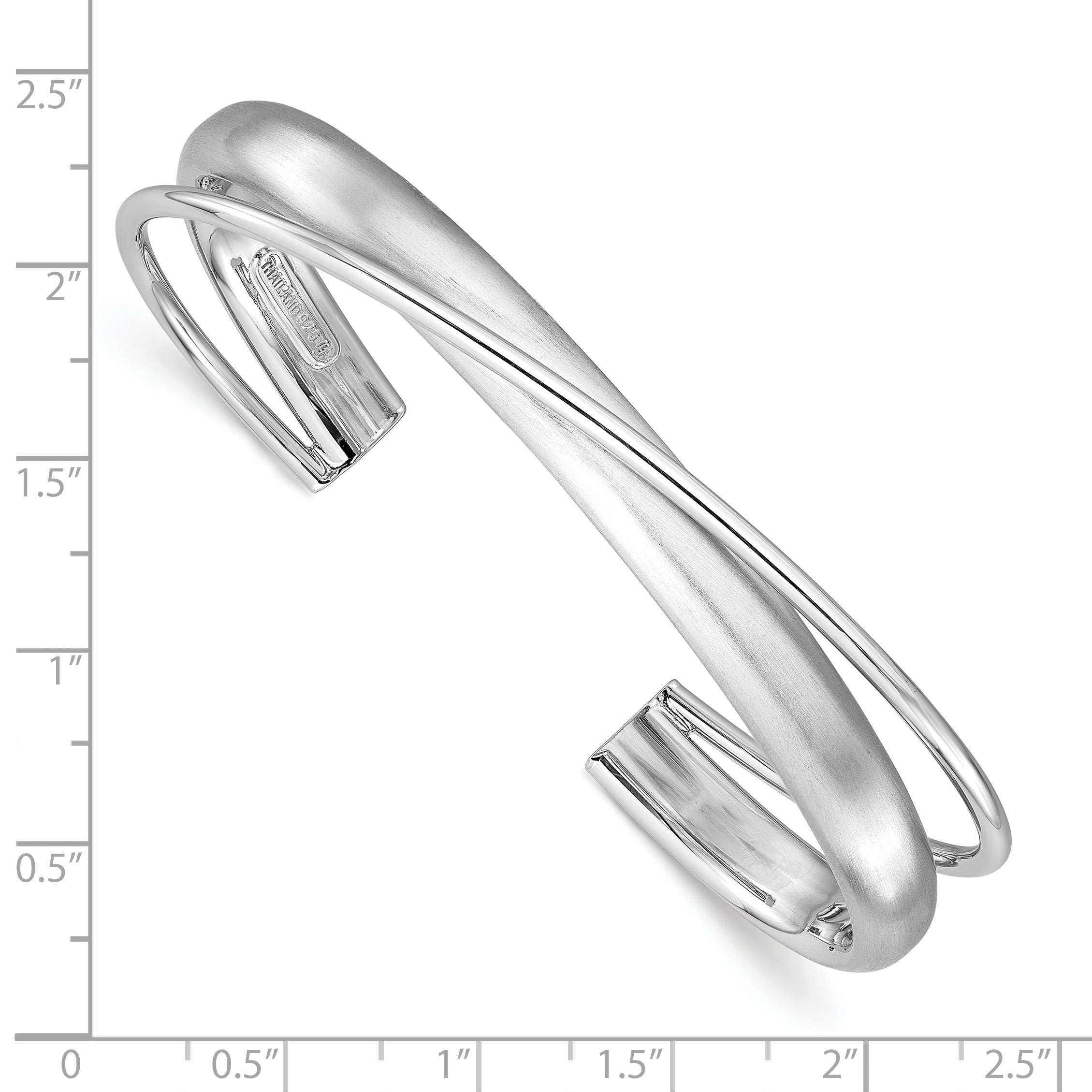Sterling Silver Rhodium-plt Satin Polished Criss Cross Cuff Bangle