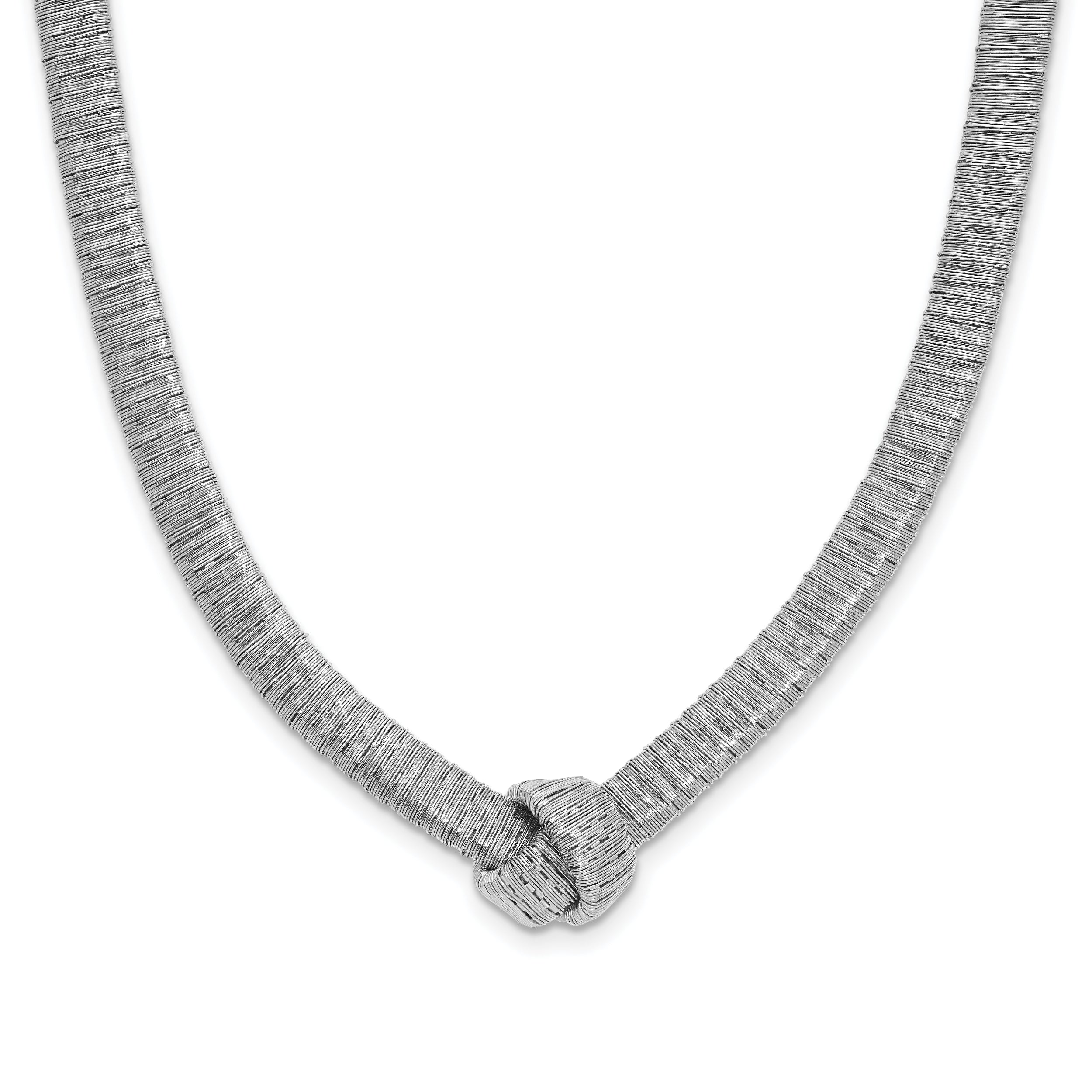 Sterling Silver Rhodium-Platedod-plat Texture Wrapped Knot With 2 Inch Extention. Necklace