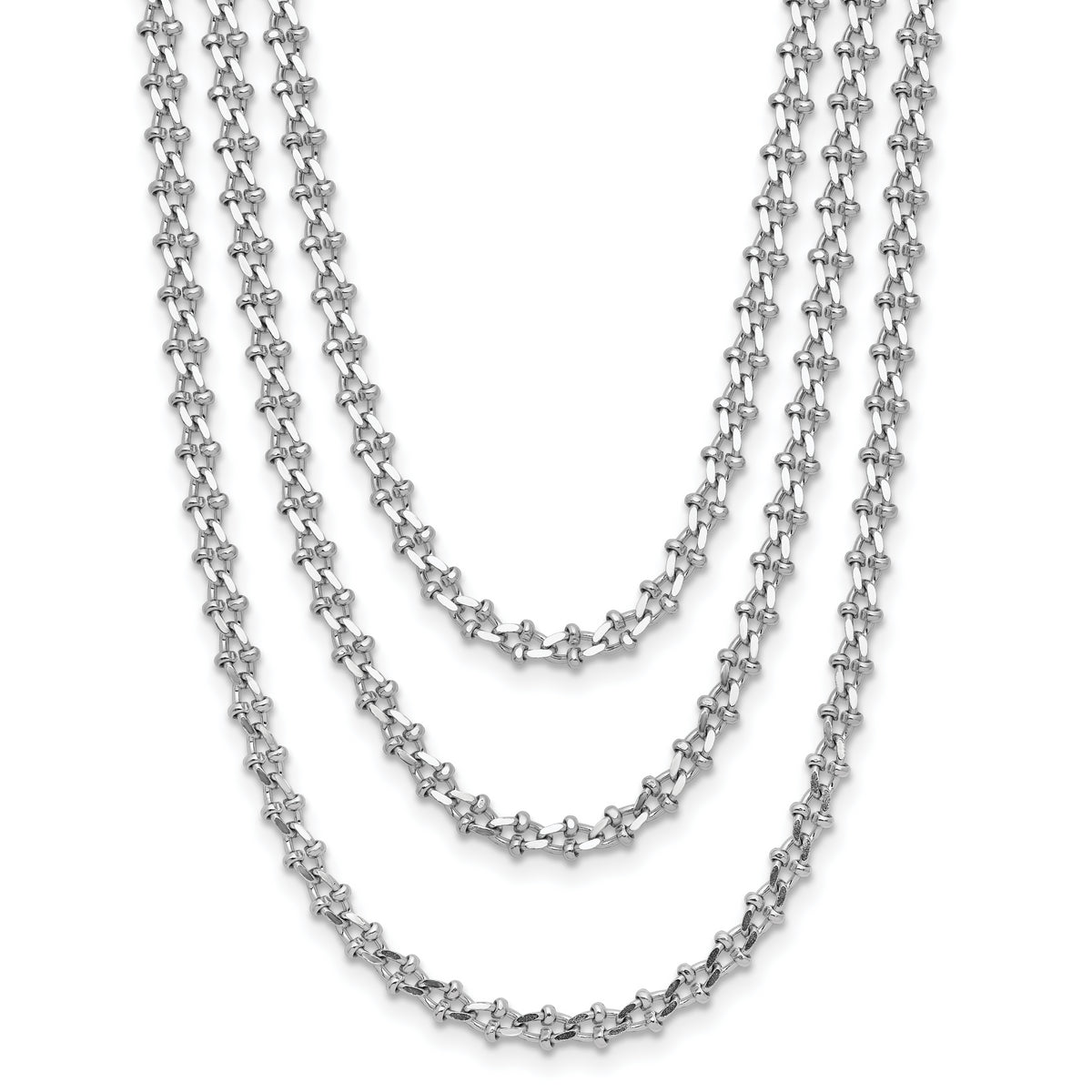 Sterling SilverRhodium-Rhodium-Plated Polished 3-Strand w/1.5in ext. Necklace