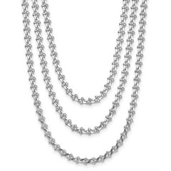 Sterling SilverRhodium-Rhodium-Plated Polished 3-Strand w/1.5in ext. Necklace