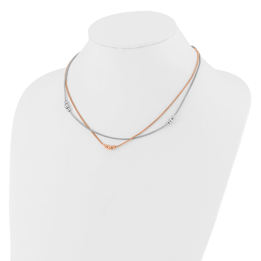 Sterling Silver Rhodium and Rose-tone w/1.75in ext. Necklace