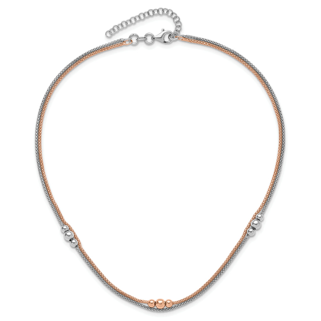 Sterling Silver Rhodium and Rose-tone w/1.75in ext. Necklace