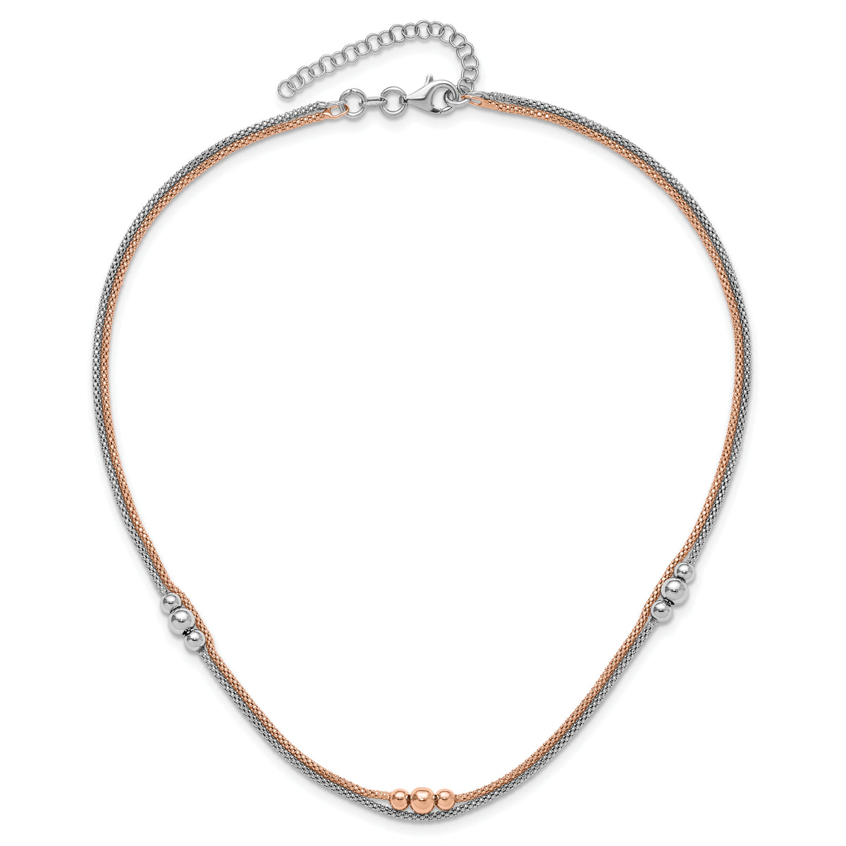 Sterling Silver Rhodium and Rose-tone w/1.75in ext. Necklace