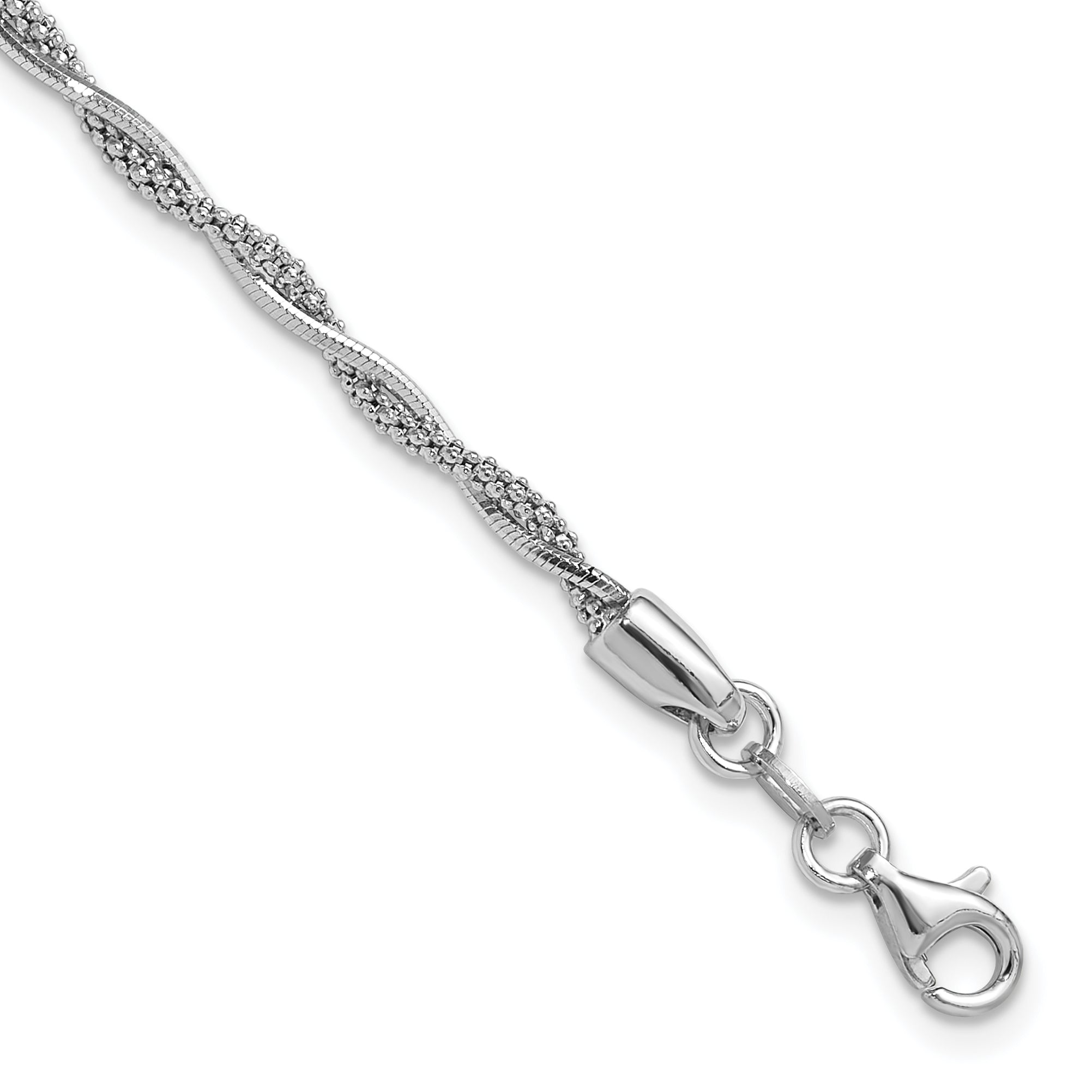 Sterling SilverRhodium-Rhodium-Plated Polished Twisted w/1in ext. Bracelet
