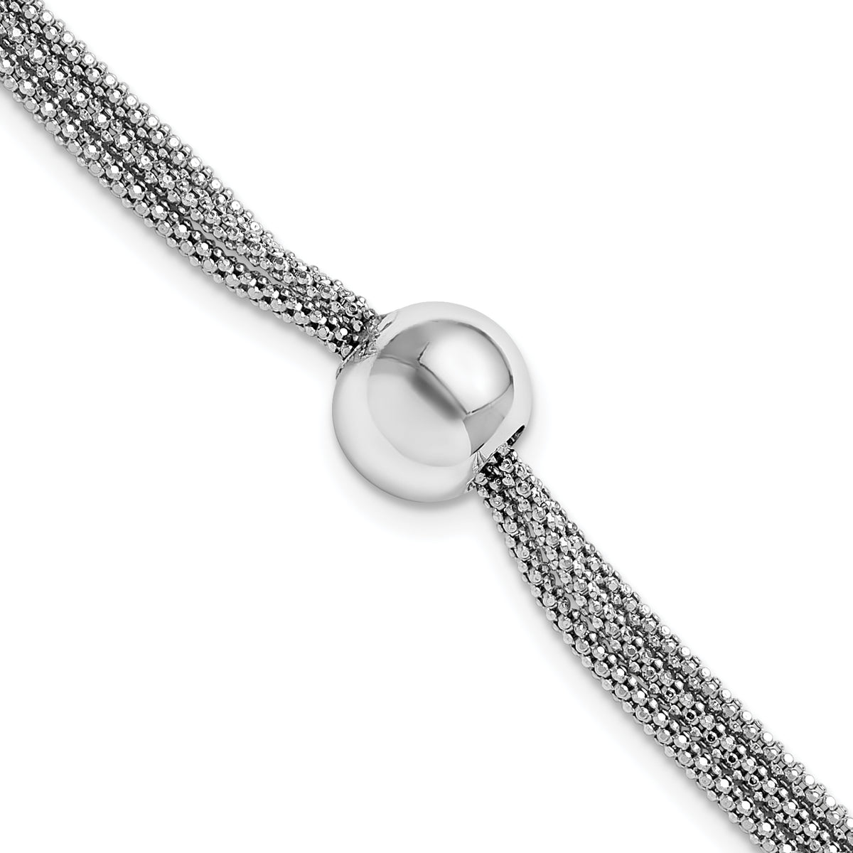 Sterling Silver Rhodium-Plated-plt Polished 3-Strand Bead With 2 Inch Extention. Bracelet
