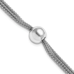Sterling Silver Rhodium-Plated-plt Polished 3-Strand Bead With 2 Inch Extention. Bracelet