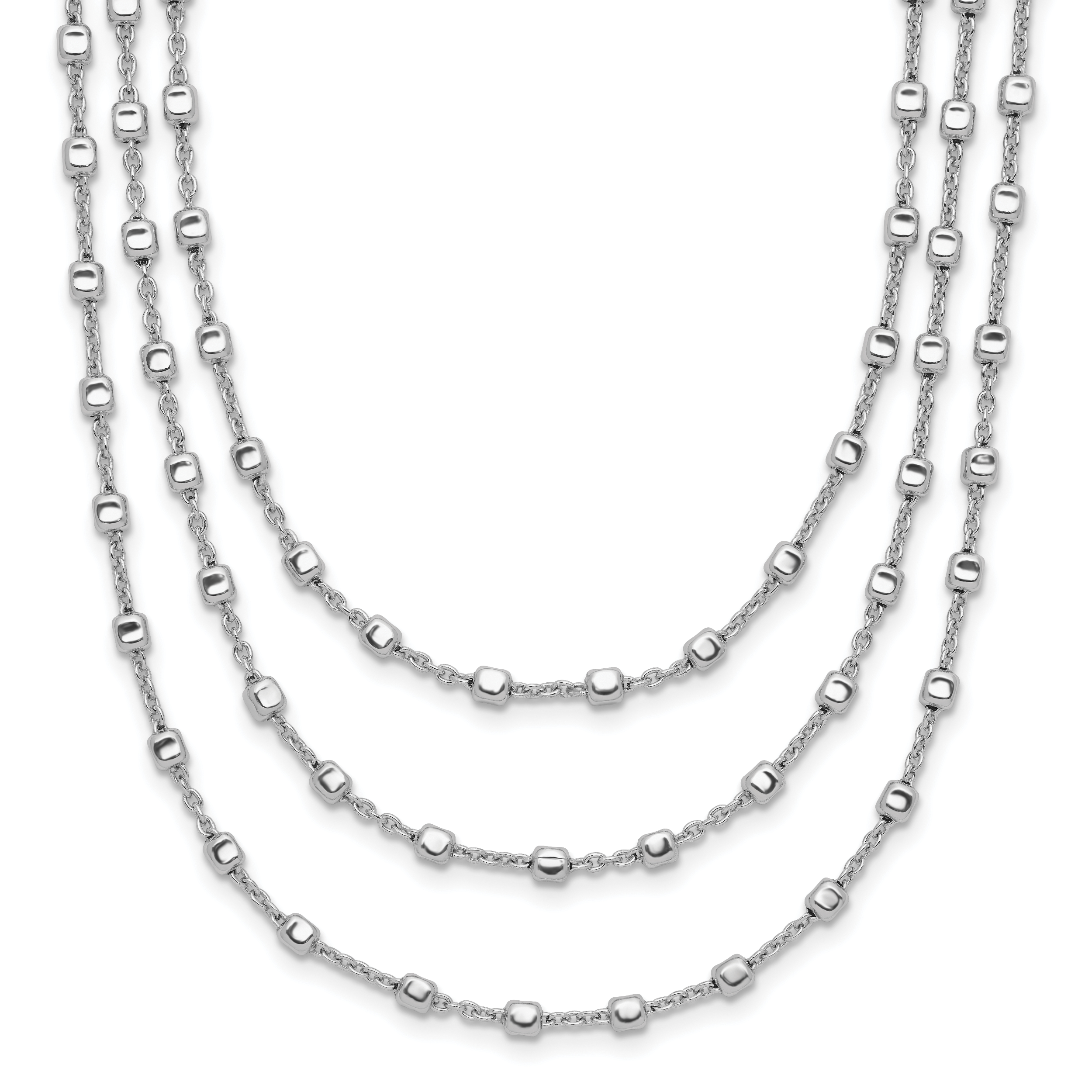 Sterling SilverRhodium-Rhodium-Plated 3 Strand Beaded 16in With 2 Inch Extention. Necklace