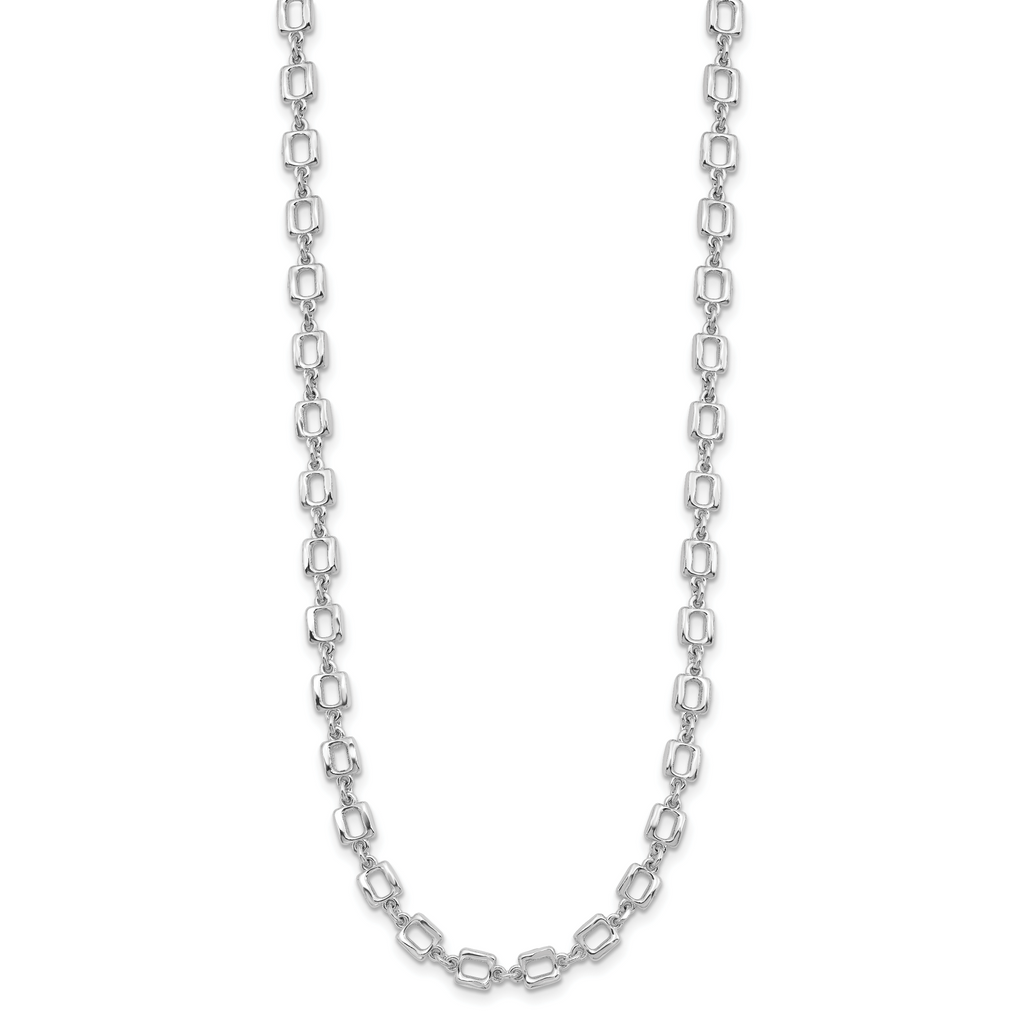Sterling Silver Rhodium-plated Square Link w/2in ext. Necklace