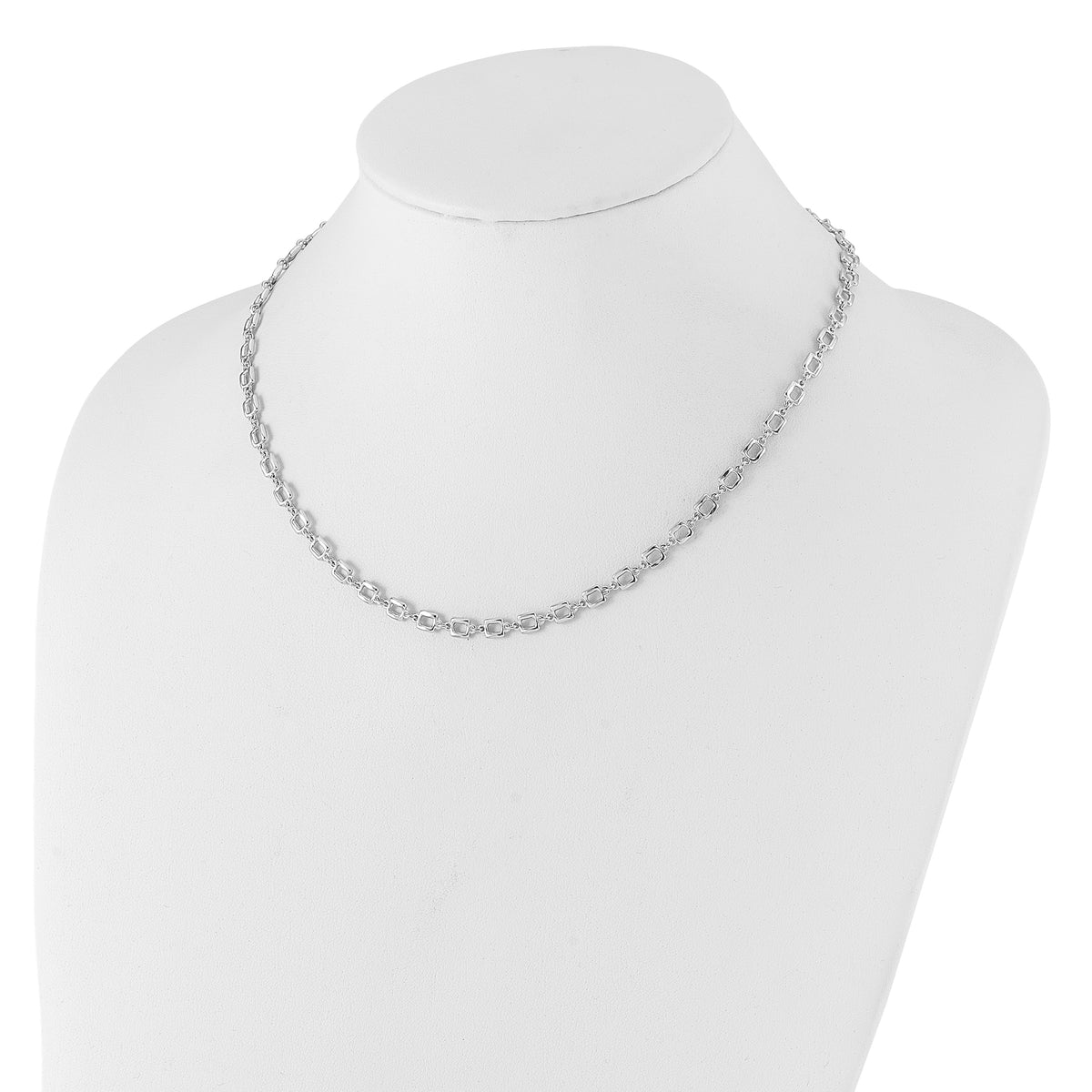 Sterling Silver Rhodium-plated Square Link w/2in ext. Necklace