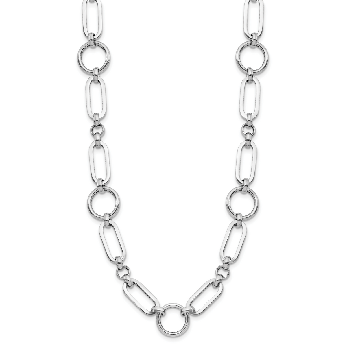 Sterling Silver RH-plated Polished Fancy Link w/ 2in ext. Necklace