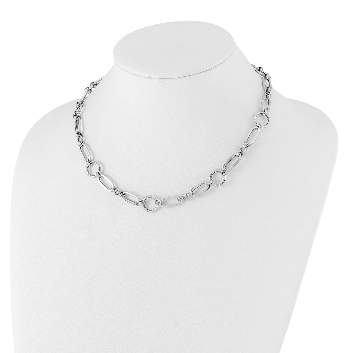 Sterling Silver RH-plated Polished Fancy Link w/ 2in ext. Necklace