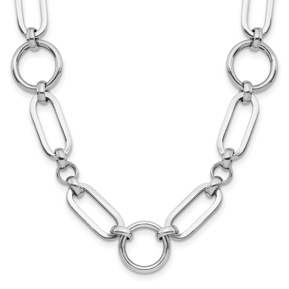 Sterling SilverRhodium-Rhodium-Plated Polished Fancy Link w/ 2in ext. Necklace