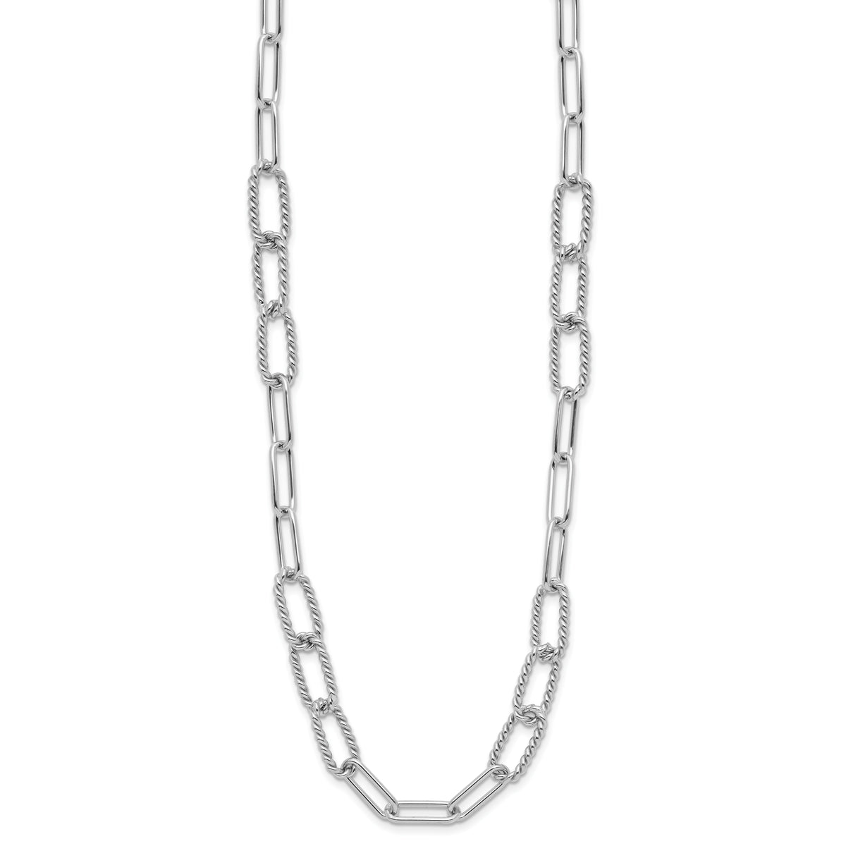 Sterling Silver RH-plated Polished/Textured Fancy Link Necklace