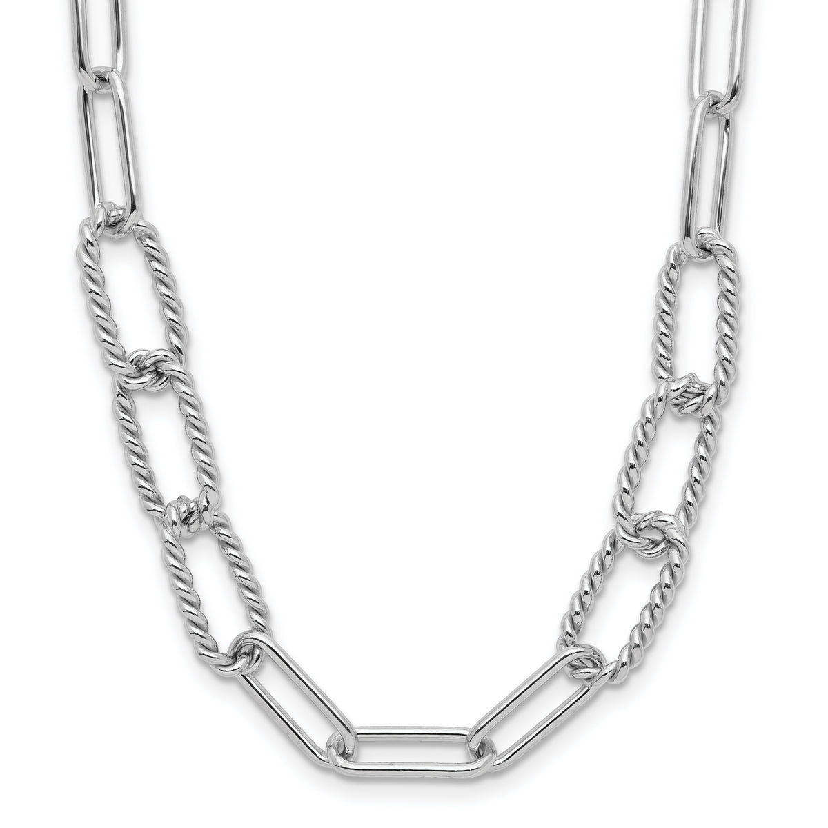 Sterling SilverRhodium-Rhodium-Plated Polished/Textured Fancy Link Necklace