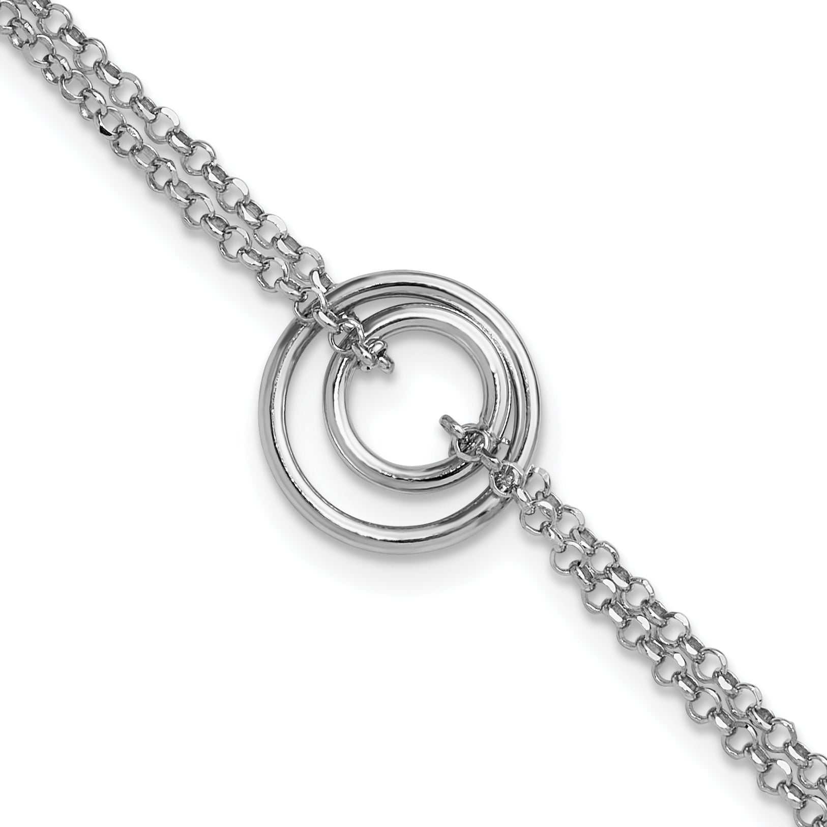 Sterling Silver Rhodium-Plated-pl Polished 2-Strand Circle w/1.5in ext. Bracel