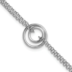 Sterling Silver Rhodium-Plated-pl Polished 2-Strand Circle w/1.5in ext. Bracel