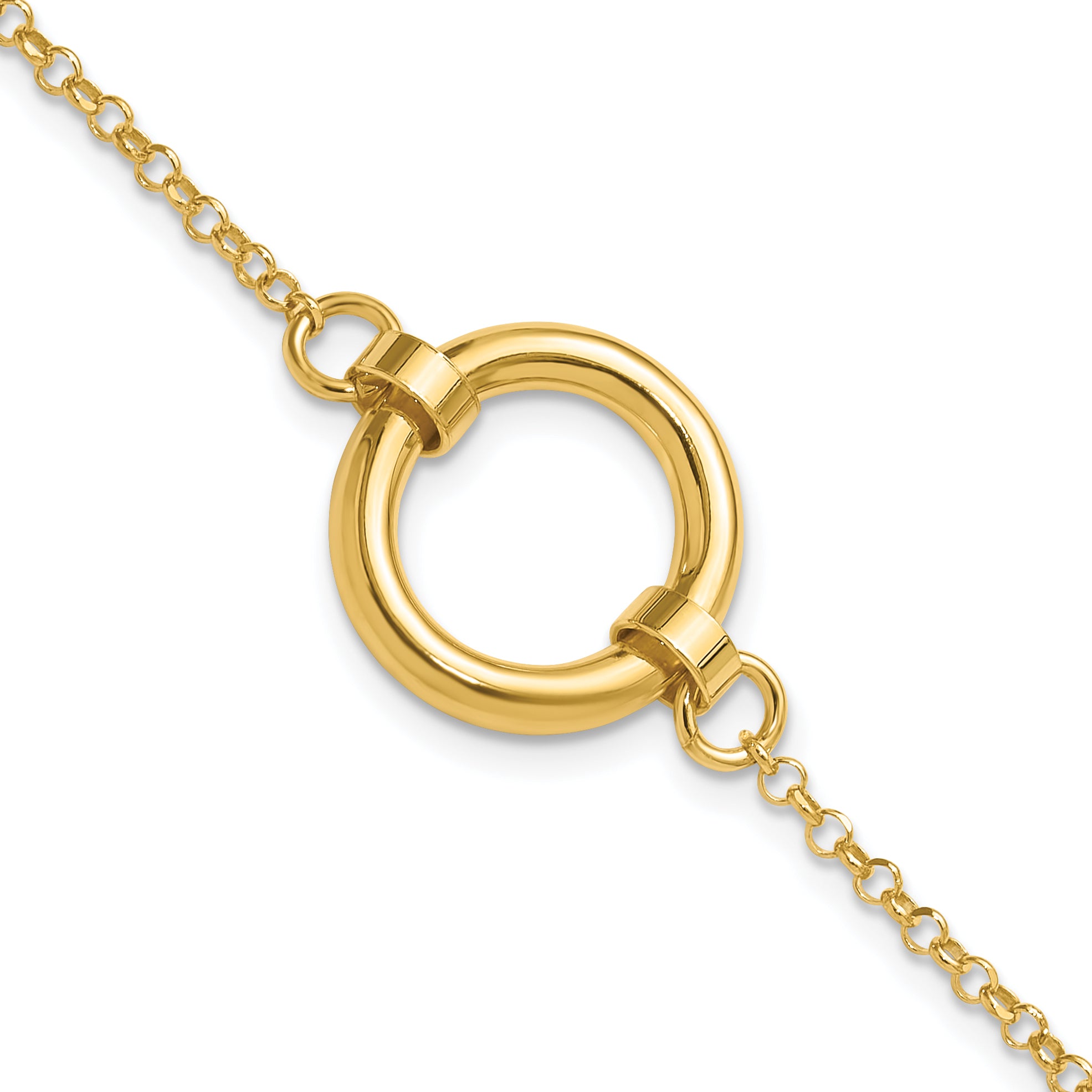 Sterling Silver Gold-tone Polished Circle w/ 1in ext. Bracelet