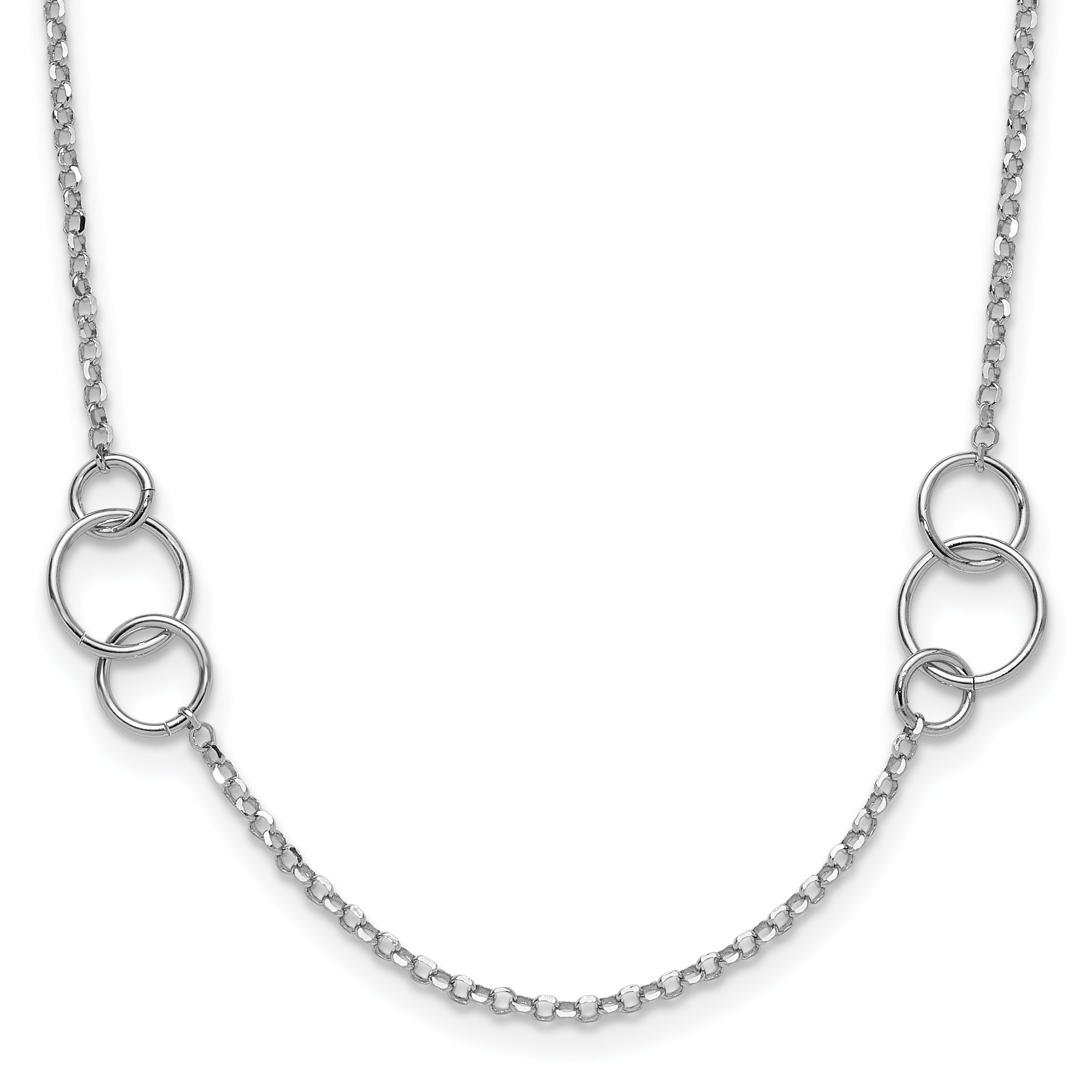 Sterling SilverRhodium-Rhodium-Plated Polished Circle with 1in ext. Necklace