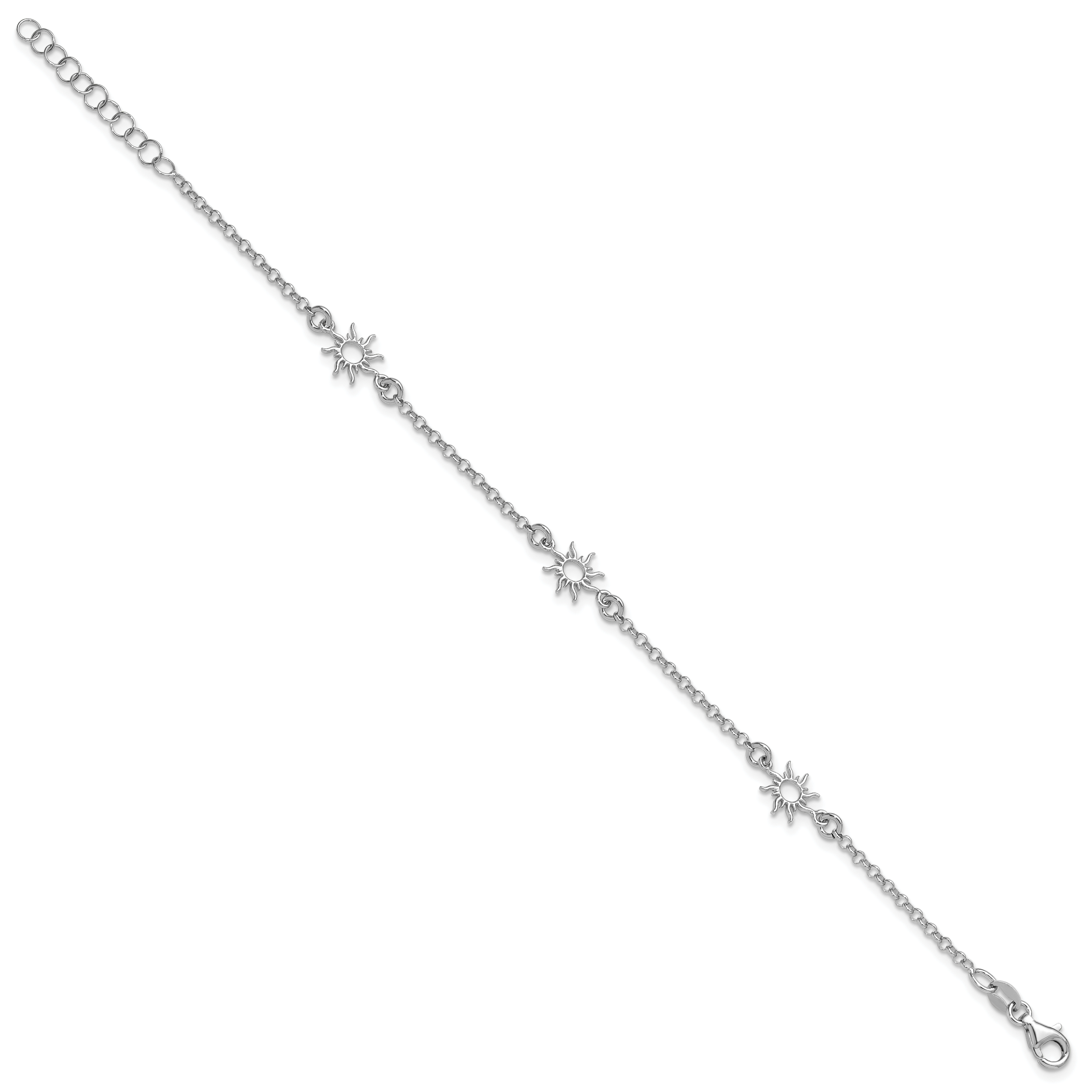 Sterling SilverRhodium-Rhodium-Plated Polished Suns w/1in ext. Bracelet Secondary image