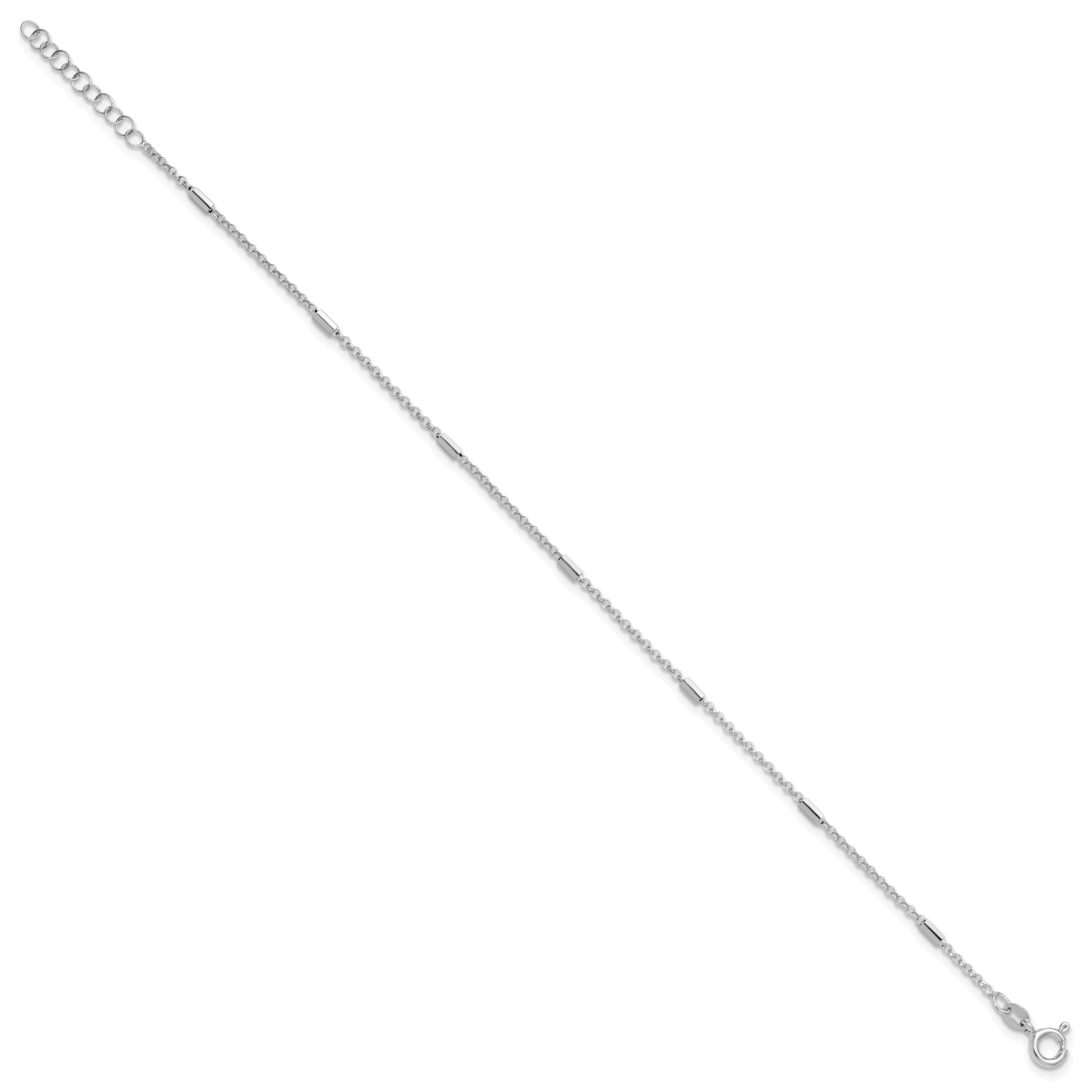 Sterling Silver Rhodium-Plated-plt Polished Bars/Chain 9in Plus 1in ext Anklet Secondary image