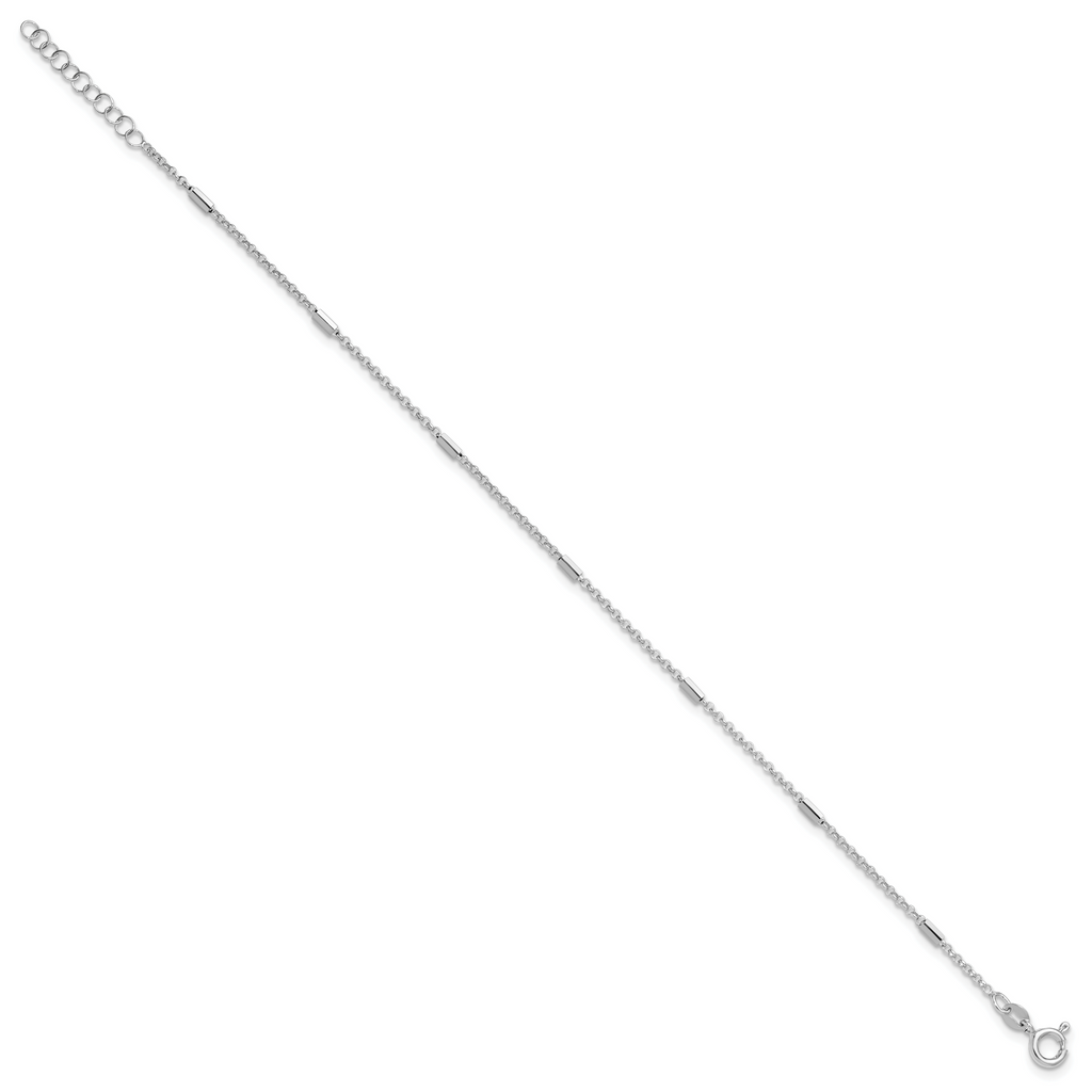 Sterling Silver Rhodium-plated Bars /Chain 9 inch Plus 1 inch Extender - Total 10 inch Anklet