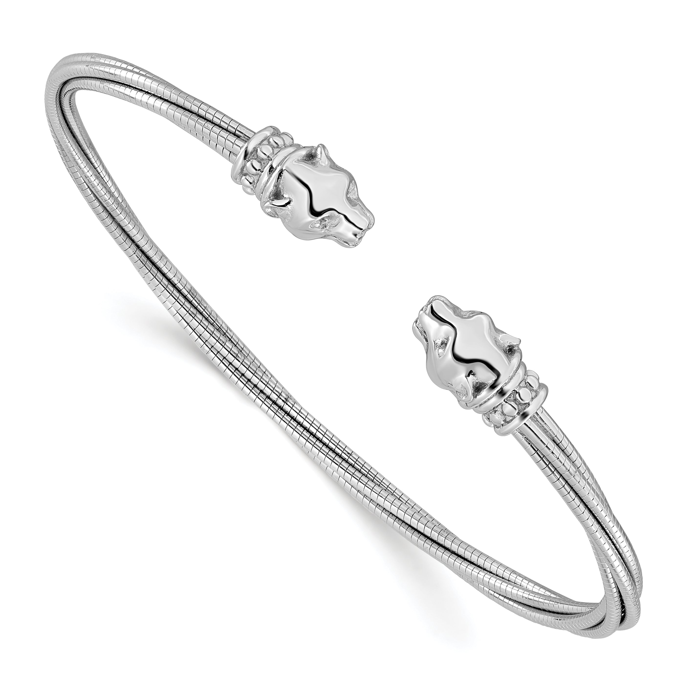 Sterling Silver Rhodium-plated Polished Leopard Head Cuff Bangle Main image