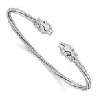 Sterling Silver Rhodium-plated Polished Leopard Head Cuff Bangle