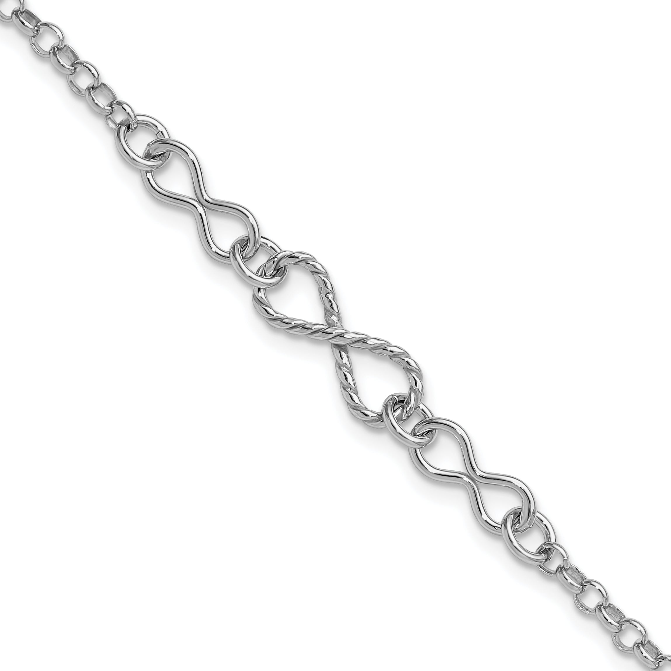 Sterling Silver Rhodium-Platedodium-plt Twisted Infinity w/1in ext. Bracelet