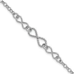 Sterling Silver Rhodium-Platedodium-plt Twisted Infinity w/1in ext. Bracelet