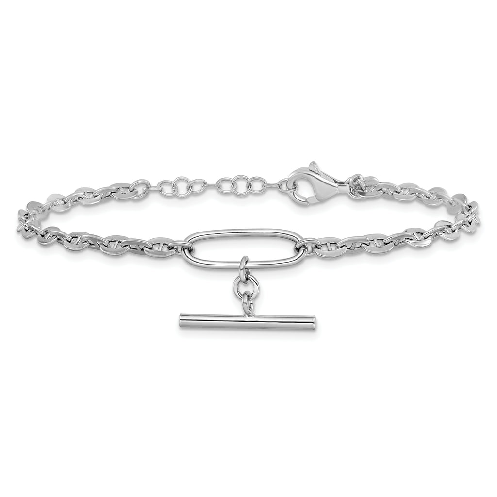Sterling Silver Rhodium-plated Dangle Bar with 1in ext. Bracelet