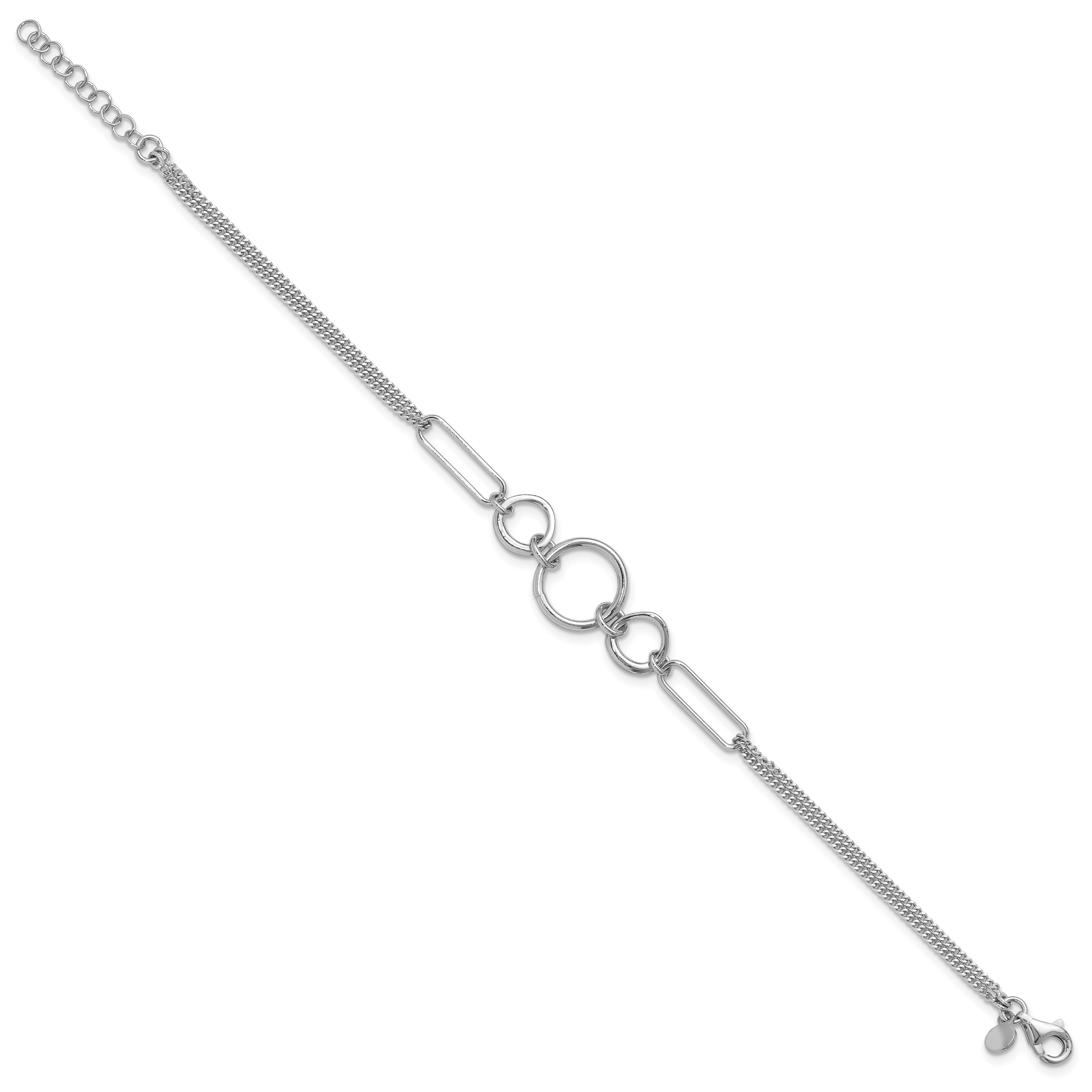 Sterling Silver Rhod-plated 2-Strand with 1in ext. Fancy Bracelet Secondary image