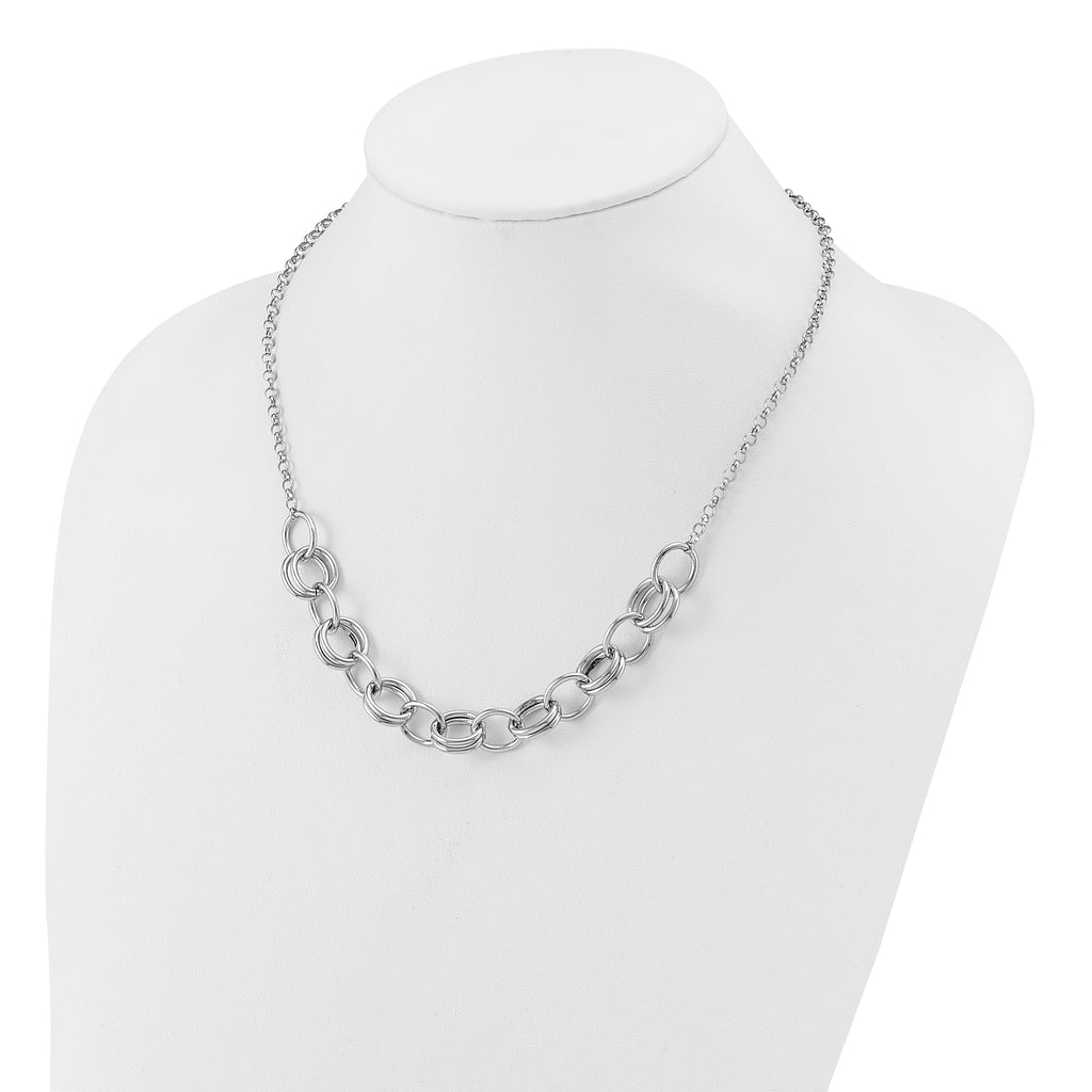 Sterling Silver Rhodium-plated Fancy Link Necklace