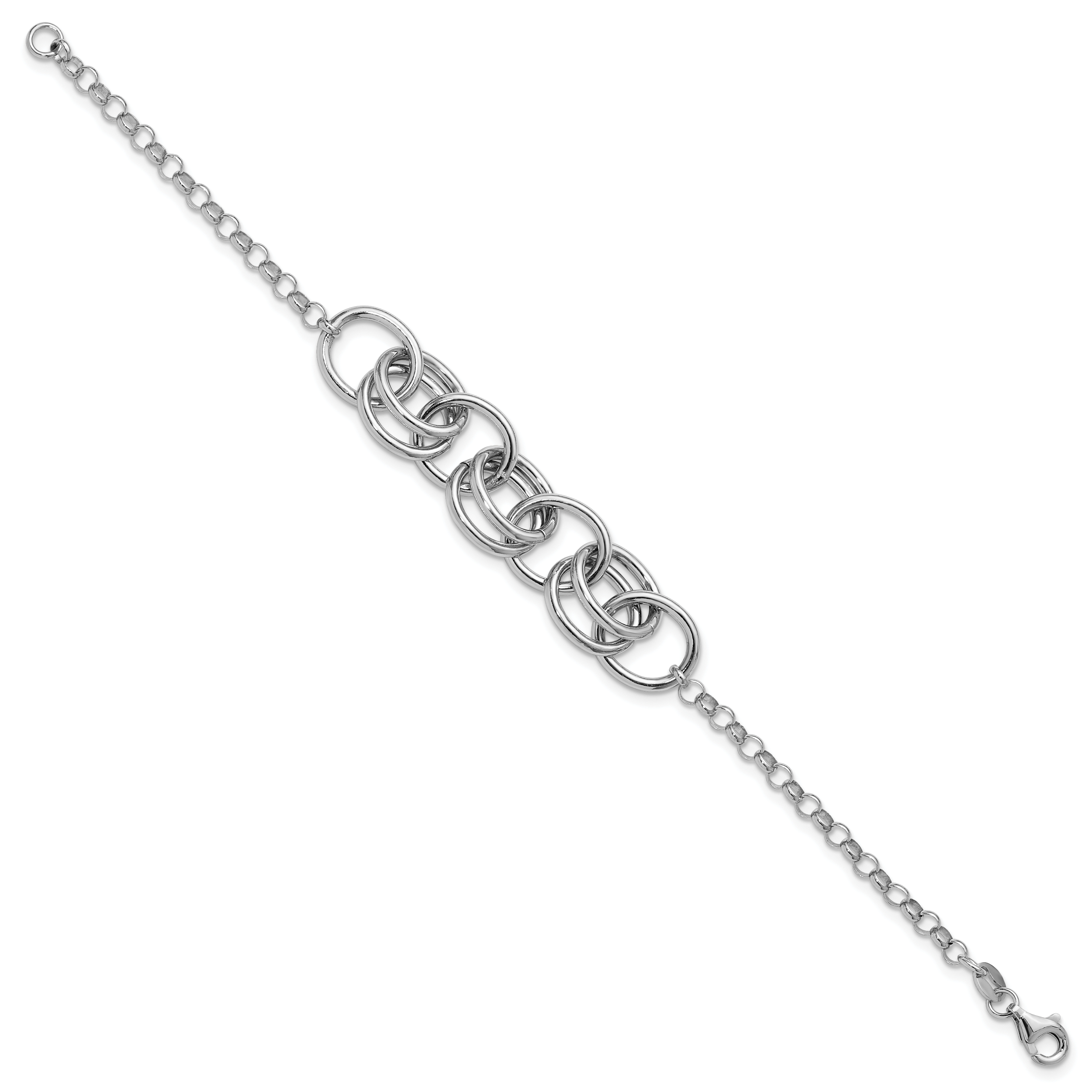 Sterling Silver Rhodium-plated Fancy Link Bracelet Secondary image