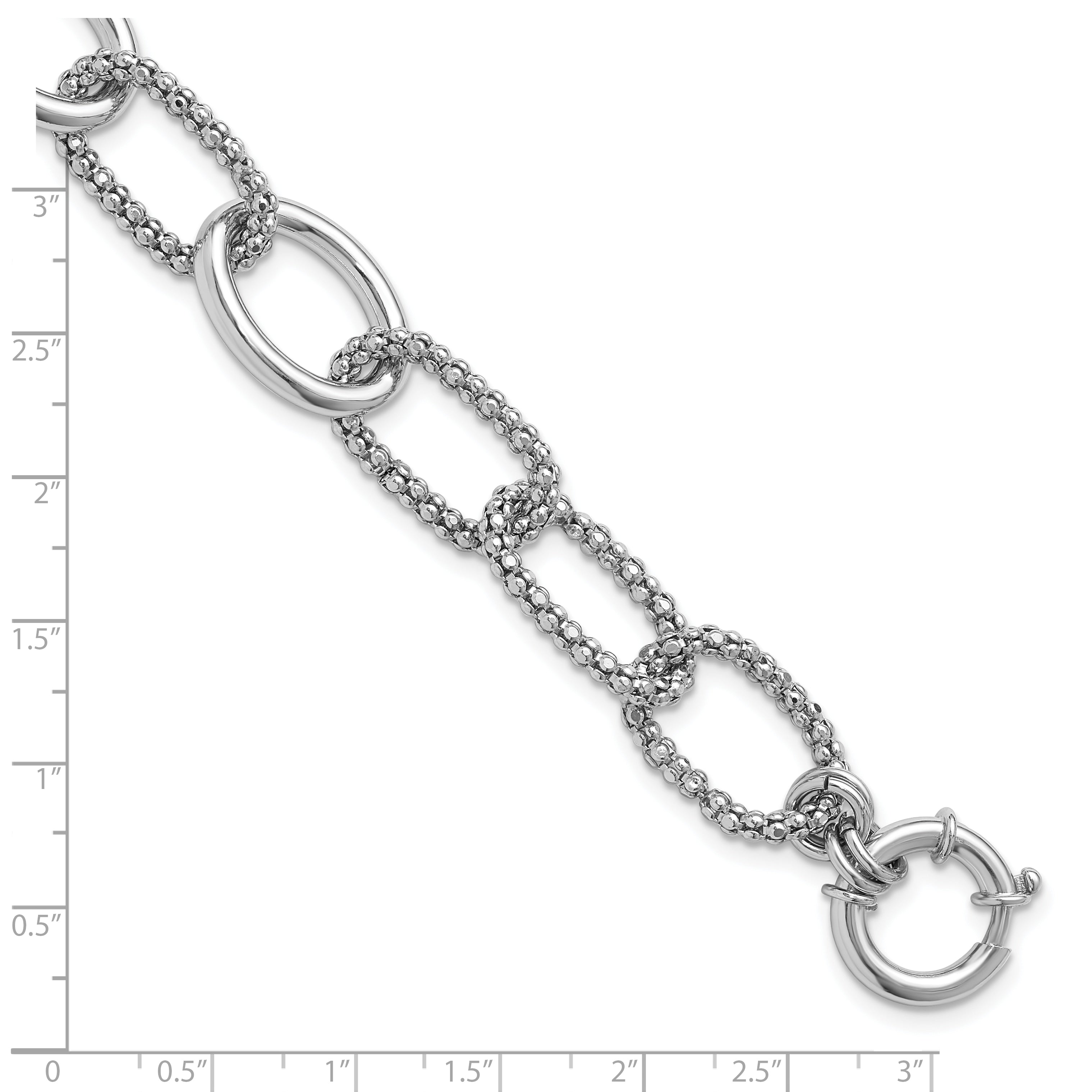 Sterling Silver Rhodium-plated Fancy Link with 1.5in ext. Bracelet
