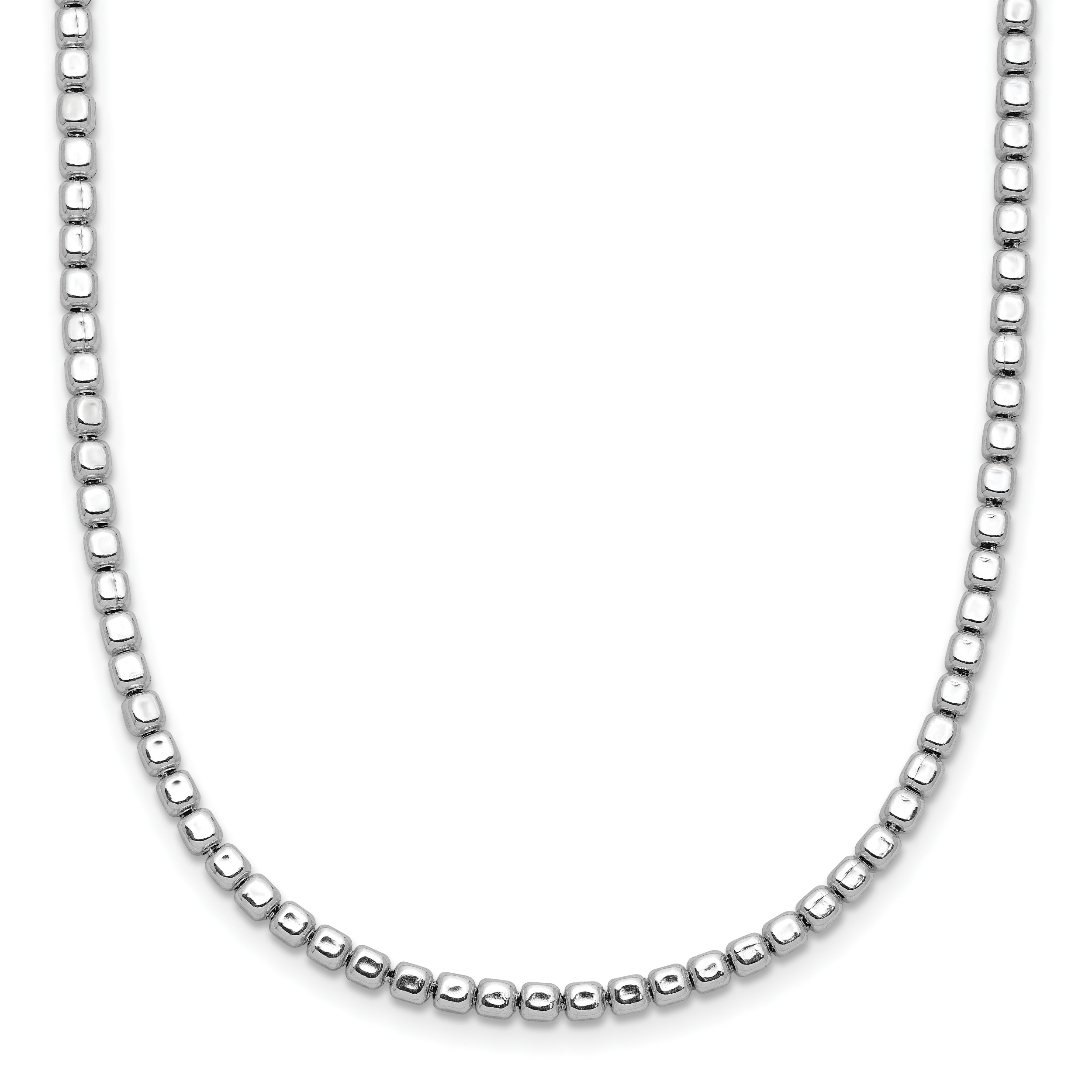 Sterling Silver Rhodium-Rhodium-Plated Beaded with 2in ext. Necklace