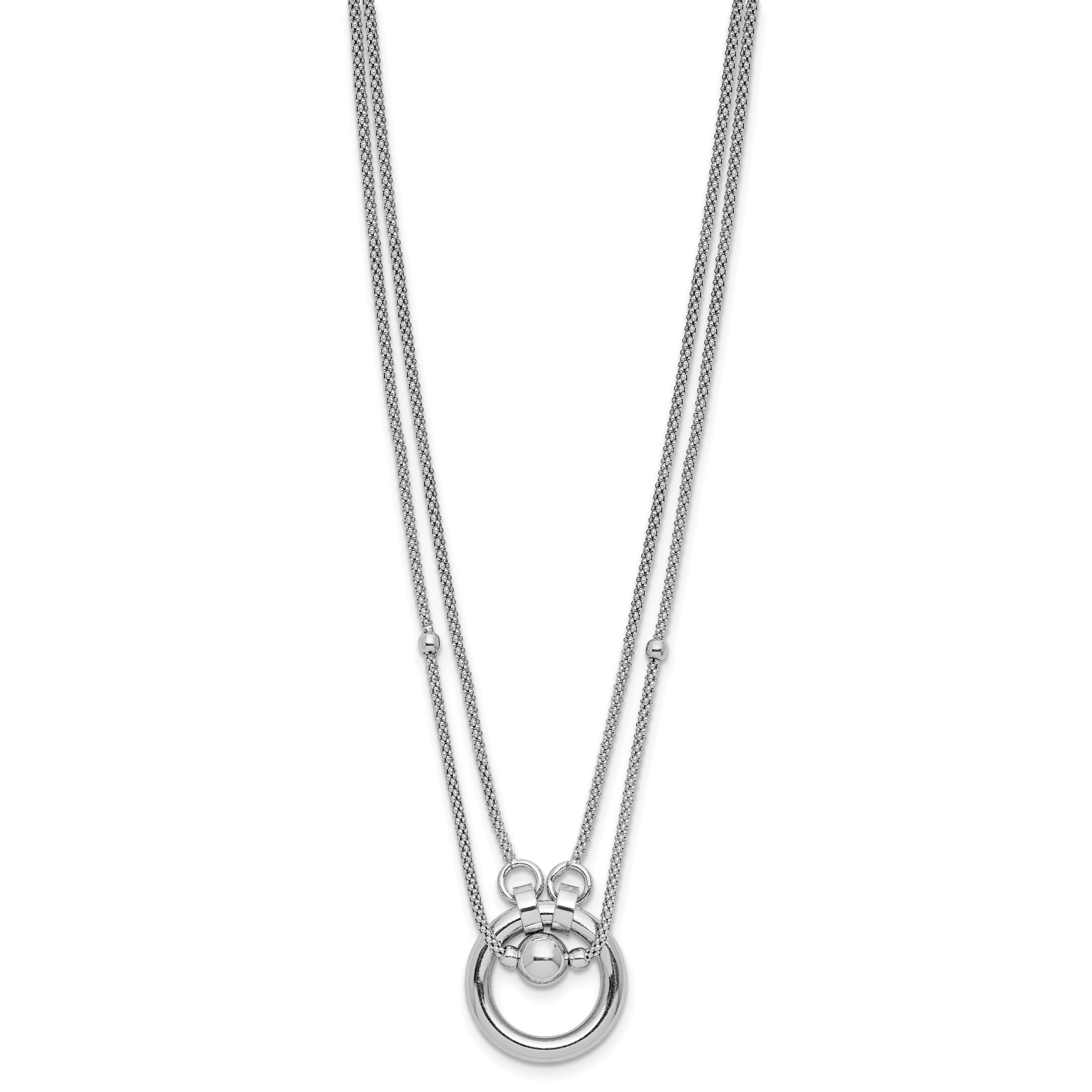Sterling Silver Rh-plat 2-strand Beads/Circle 17in w/2in ext. Neck Secondary image