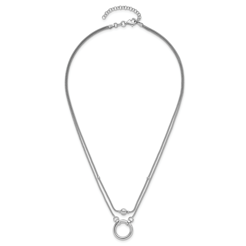 Sterling Silver Rh-plat 2-strand Beads/Circle 17in w/2in ext. Neck