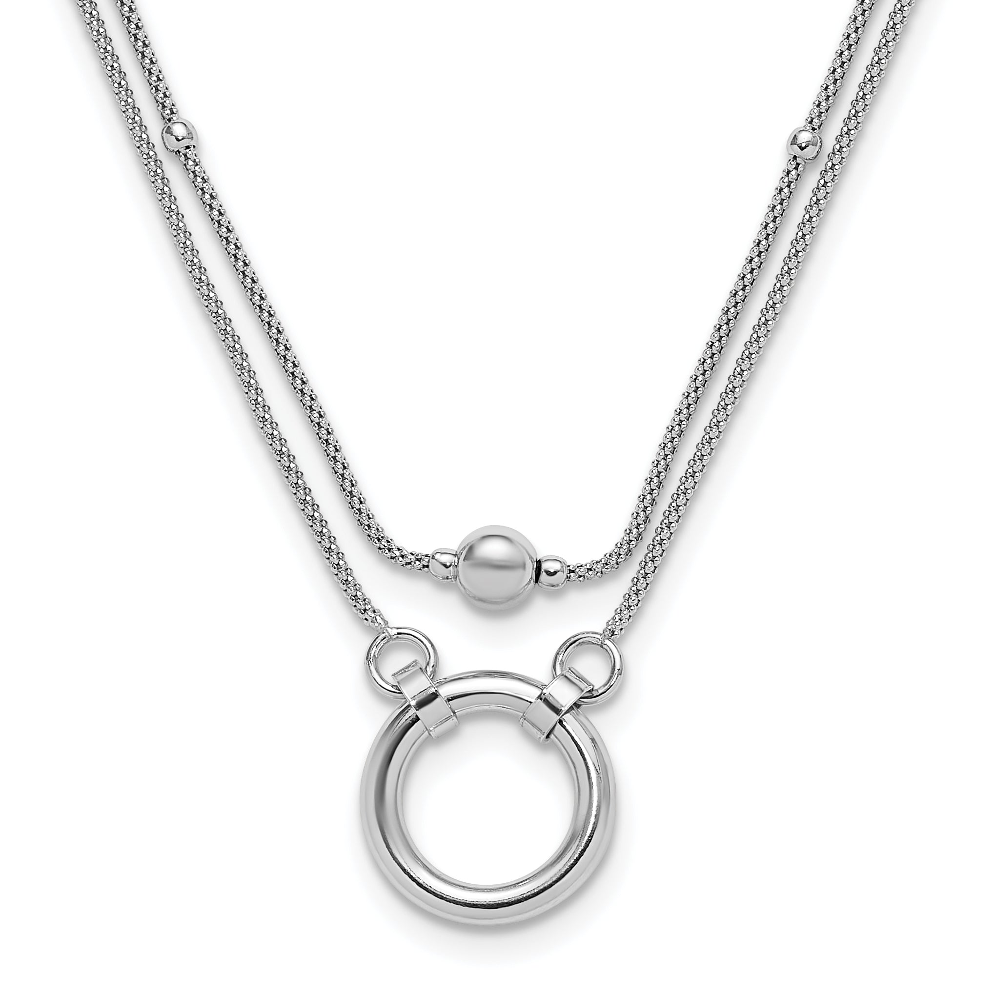 Sterling Silver Rh-plat 2-strand Beads/Circle 17in w/2in ext. Neck Main image