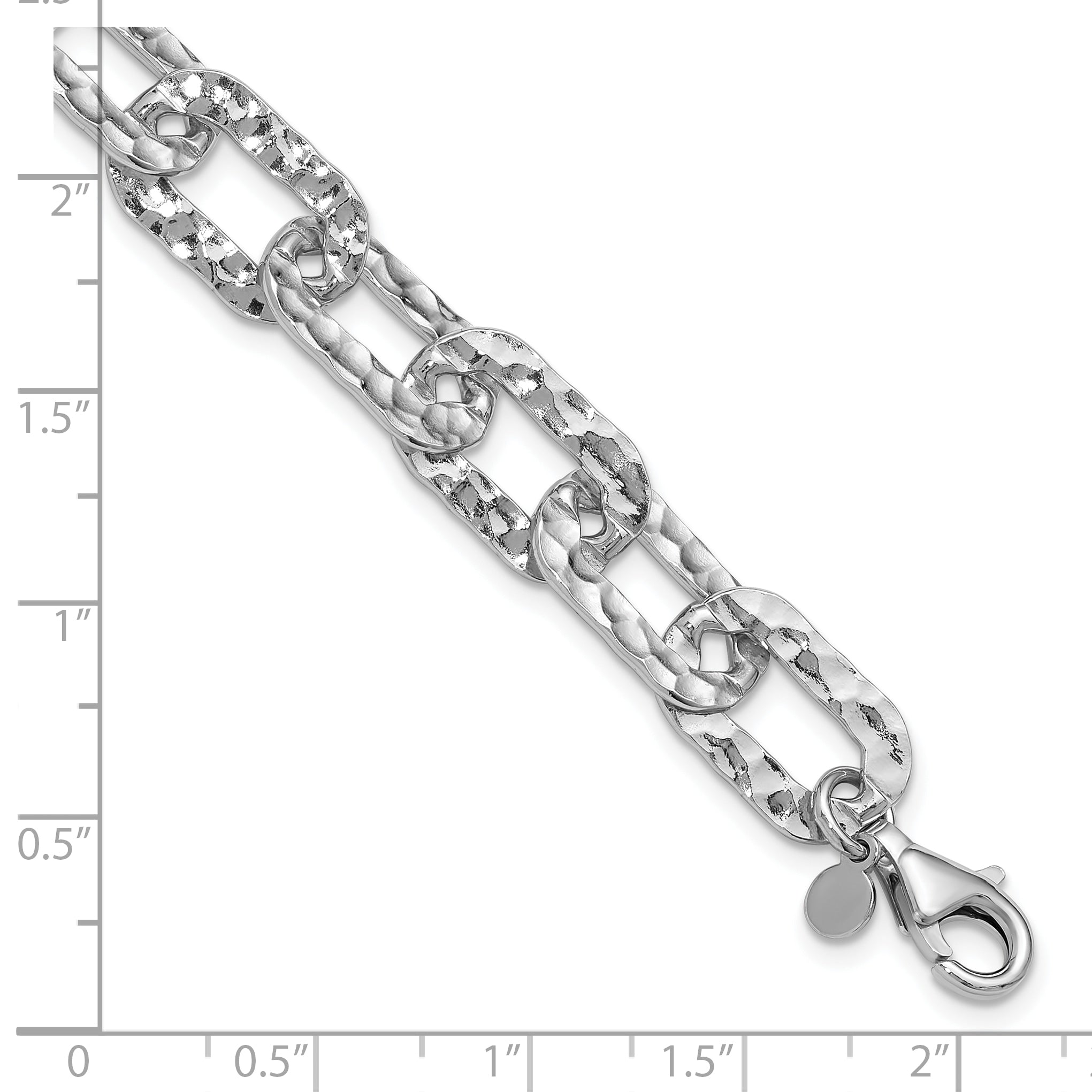 Sterling Silver Rh-pl Polished/Hammered Fancy w/1in ext. Bracelet