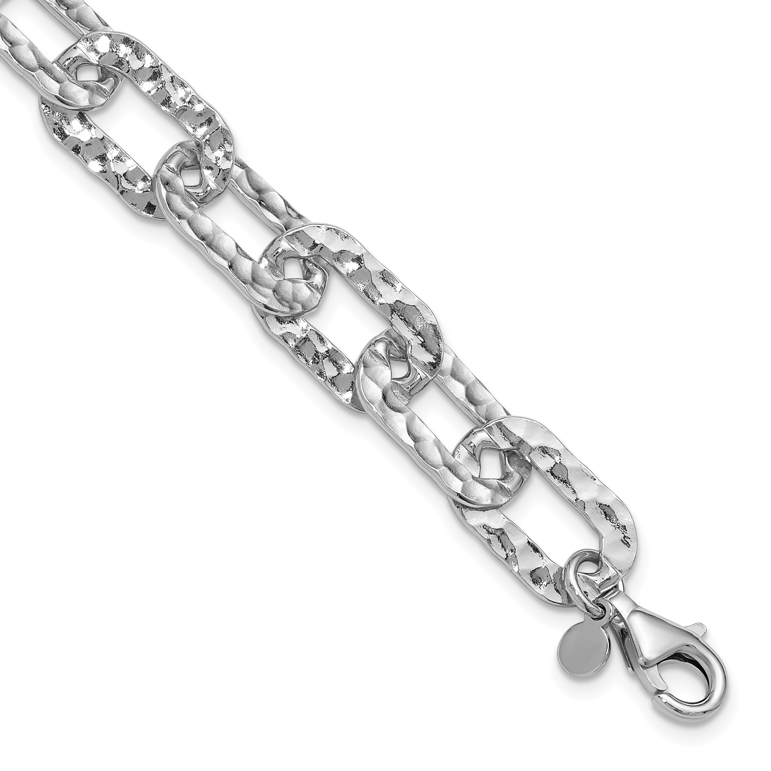 Sterling Silver Rh-pl Polished/Hammered Fancy w/1in ext. Bracelet Main image